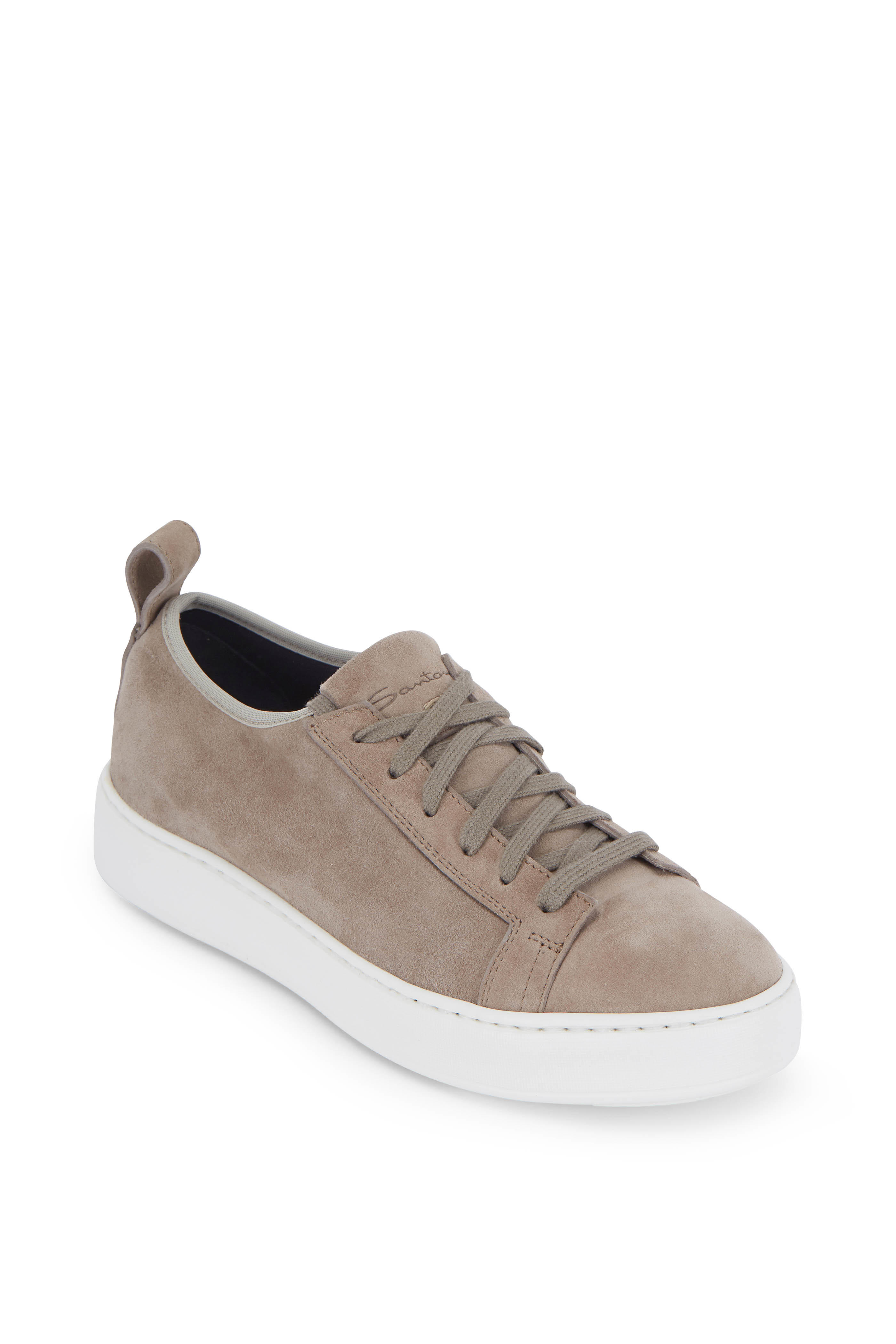 Santoni - Donna Taupe Suede Soft Lace-Up Sneaker | Mitchell Stores