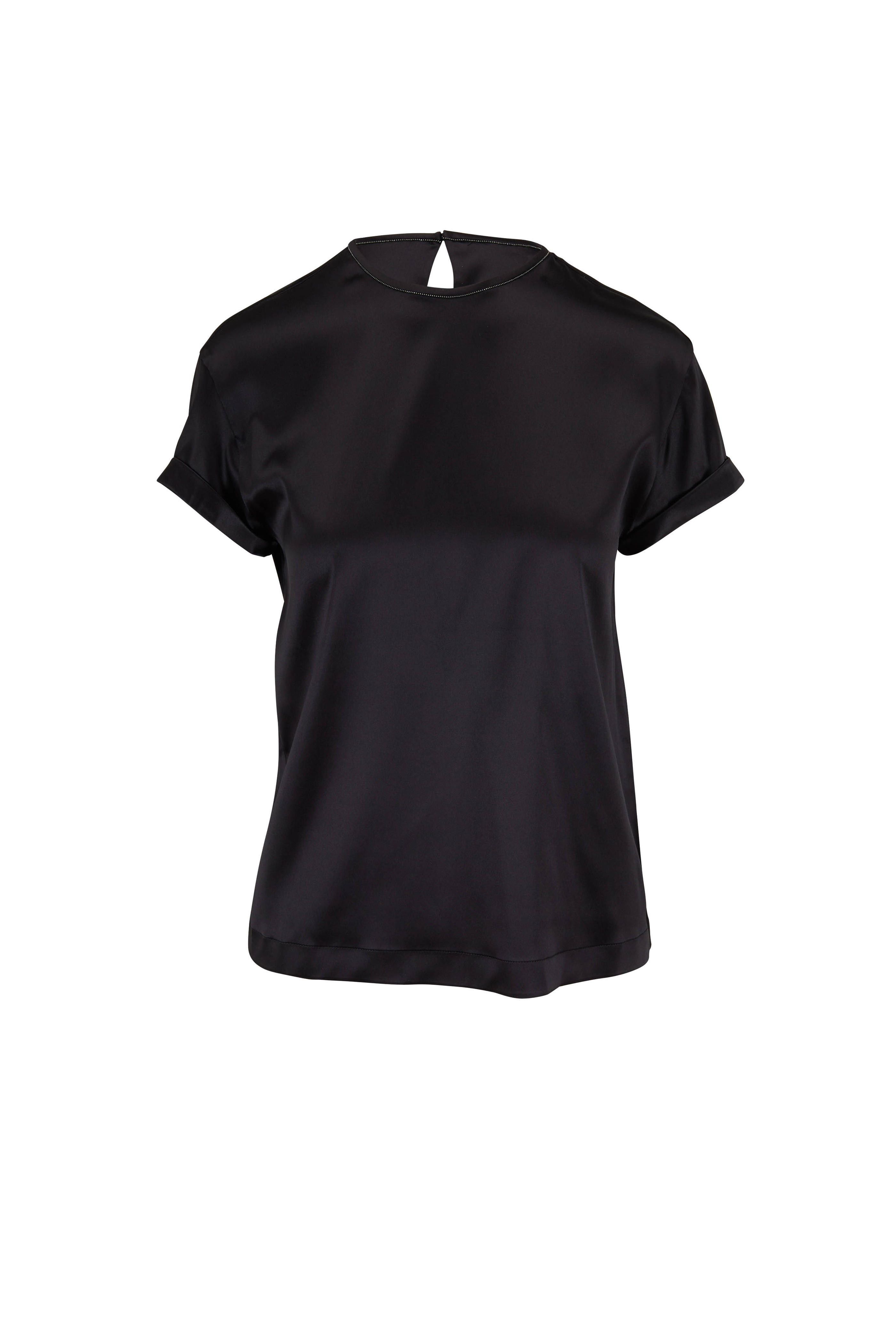 black satin short sleeve top