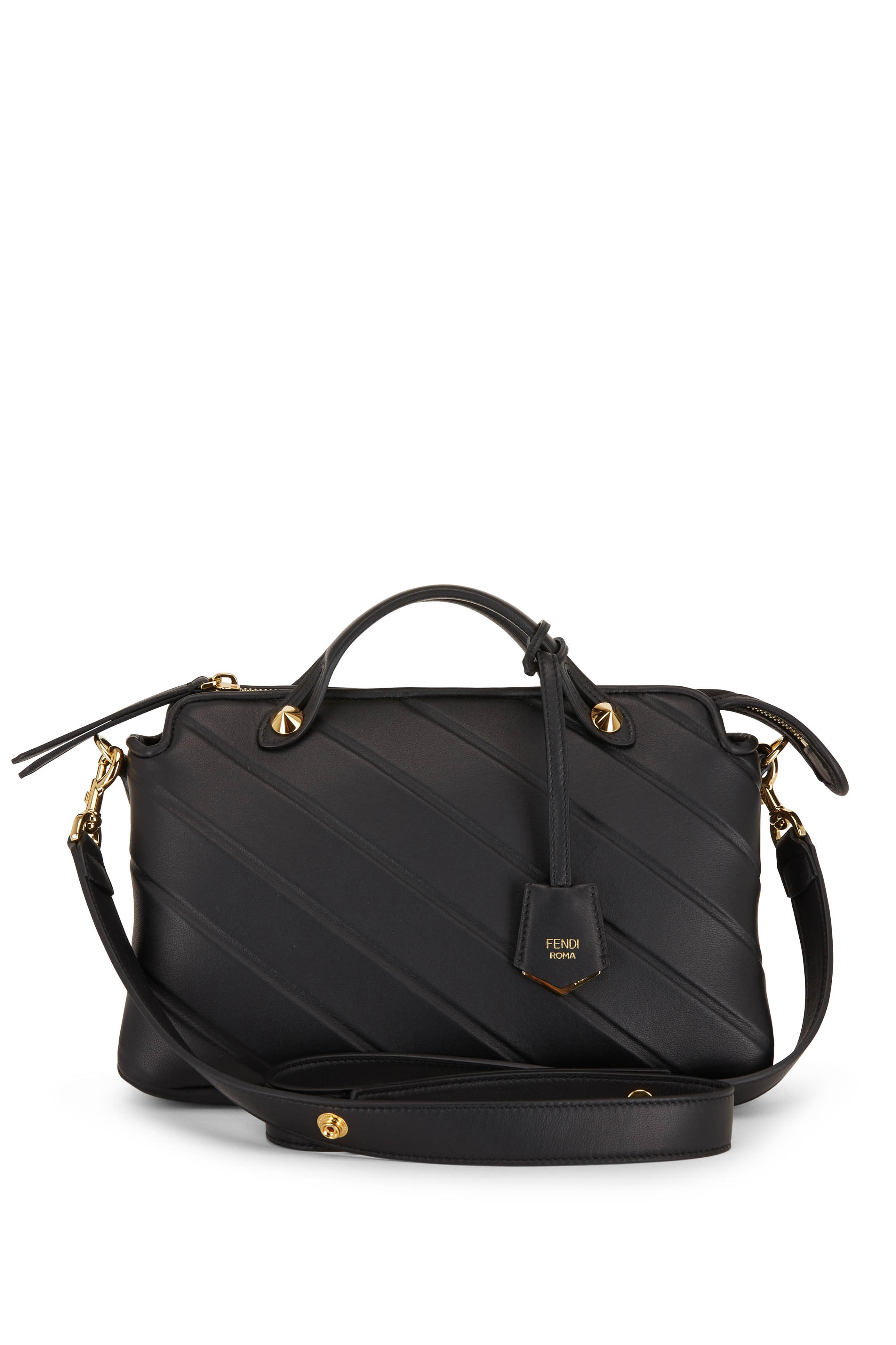 Black Striped Leather Medium Bag 