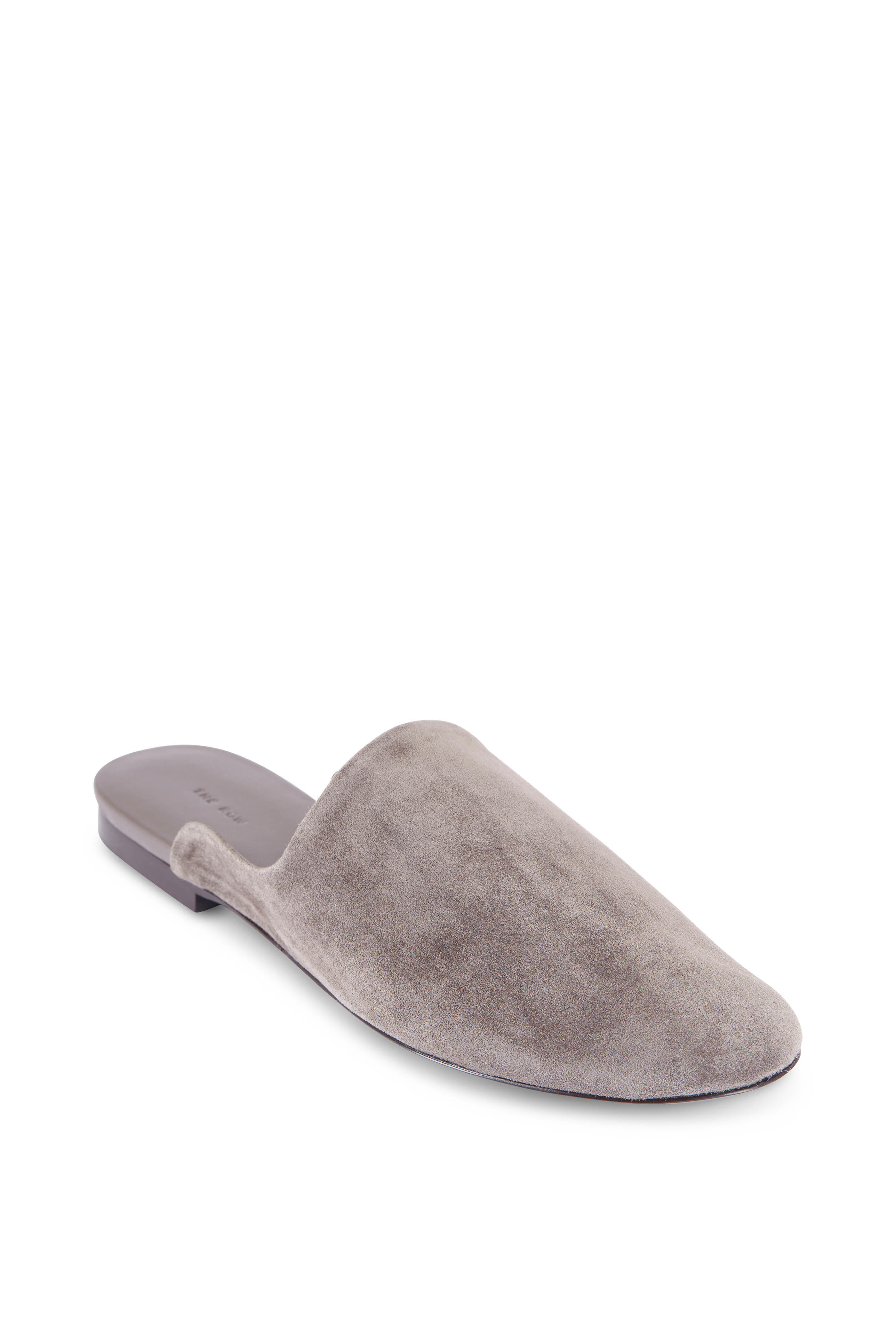 grey suede mules