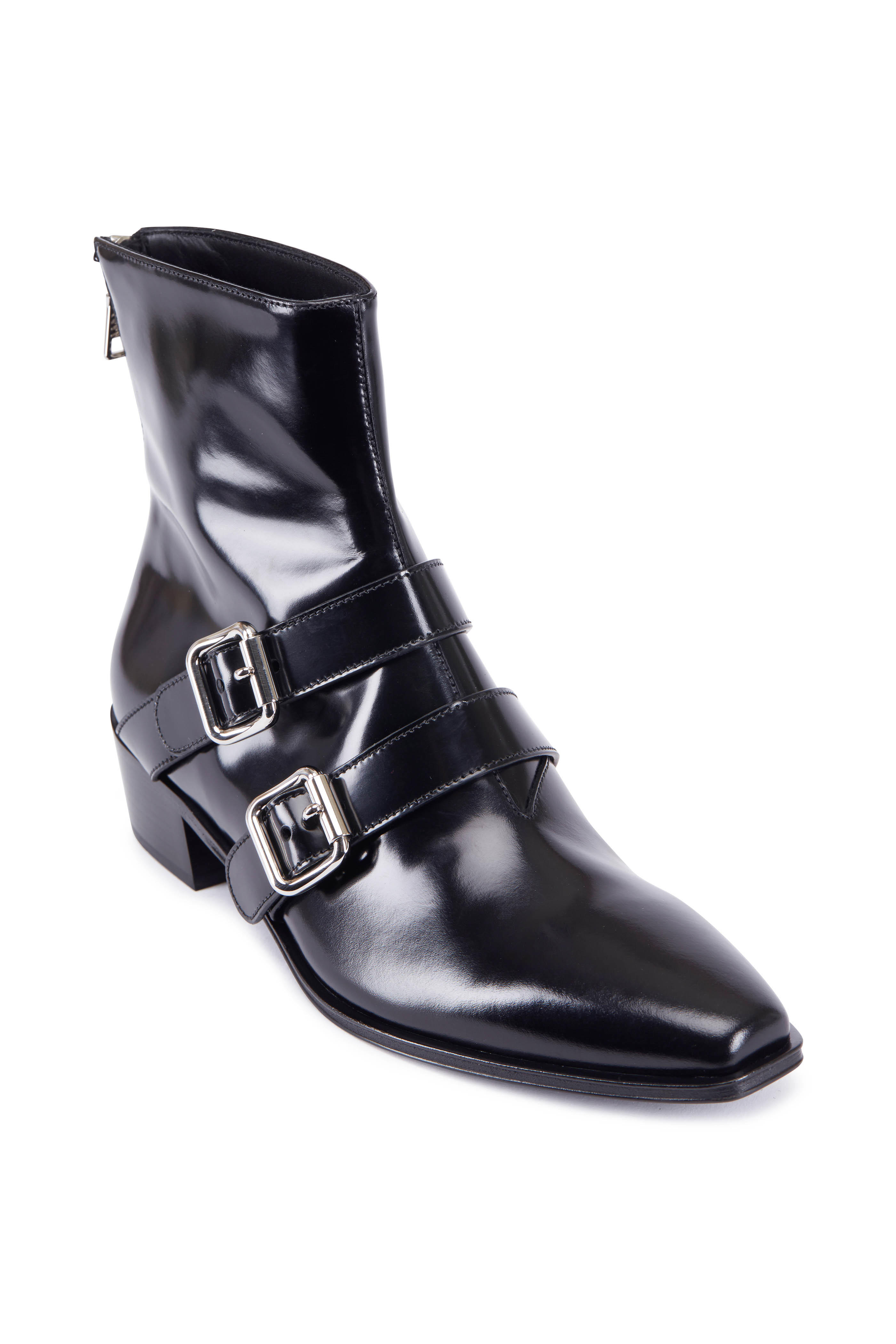 black flat boots with buckles