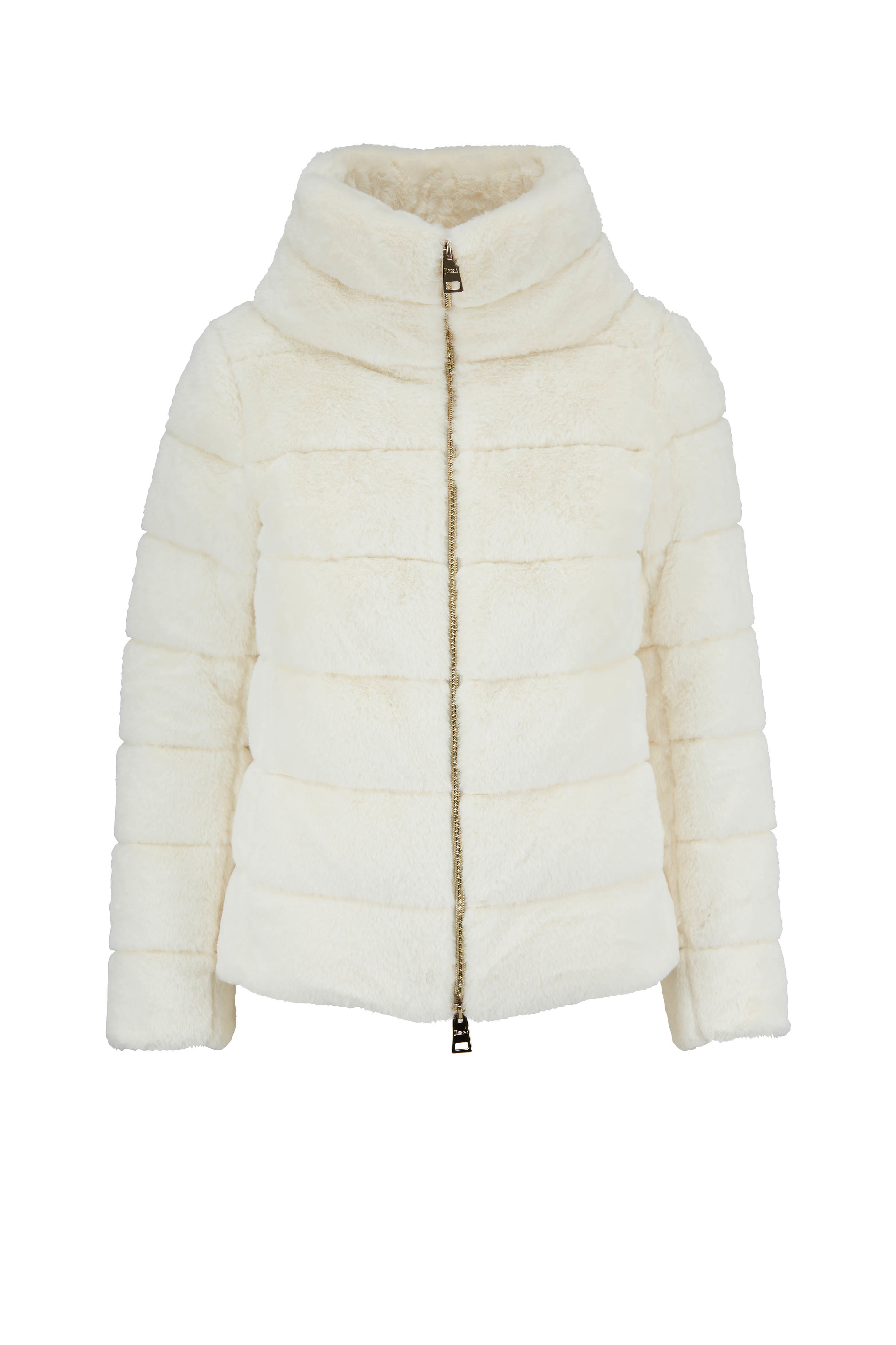 white faux fur puffer jacket