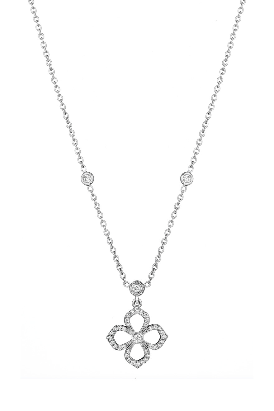 Flower Petal White Gold Diamond Pendant