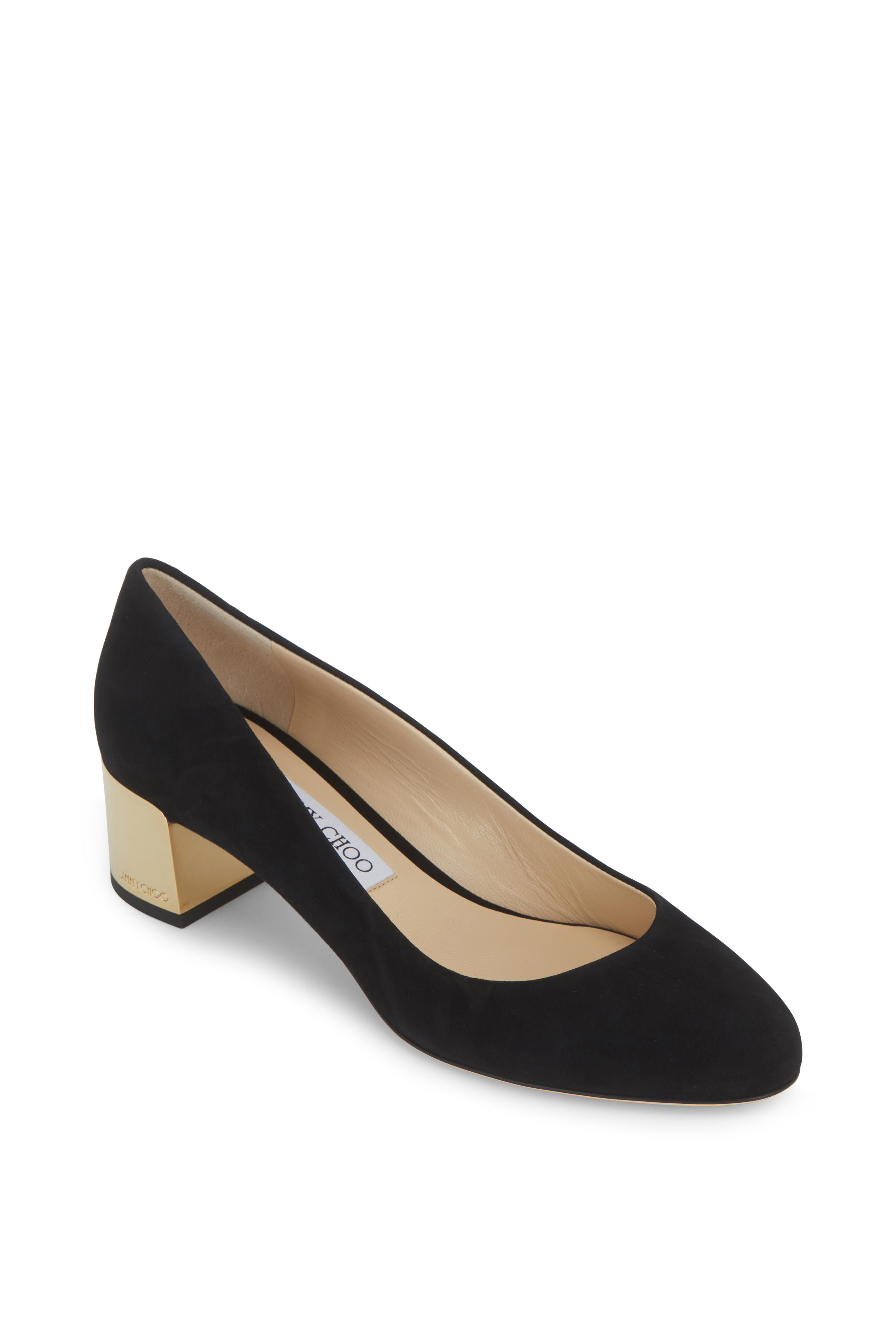 black shoes with gold block heel