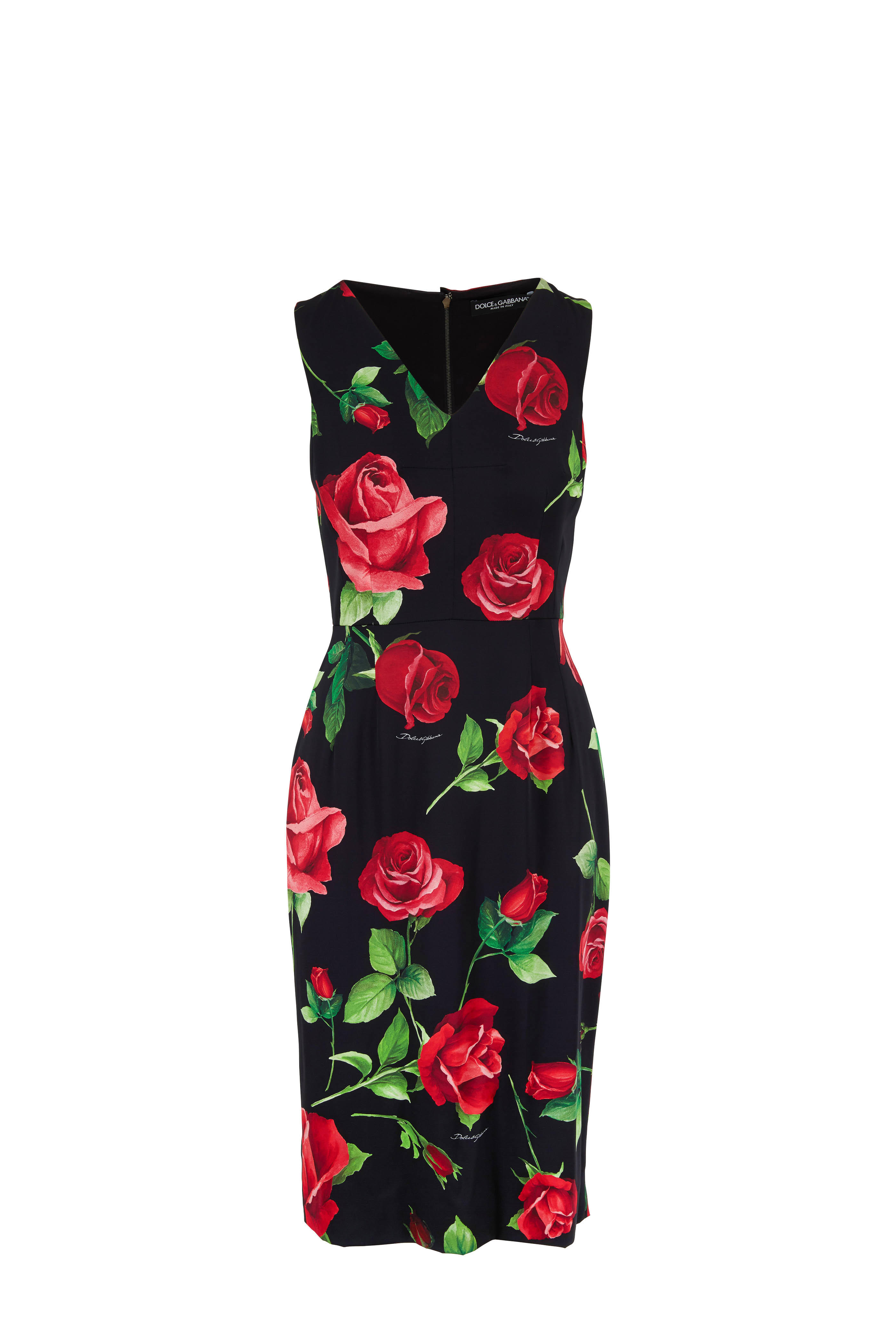dolce and gabbana black dress with red roses