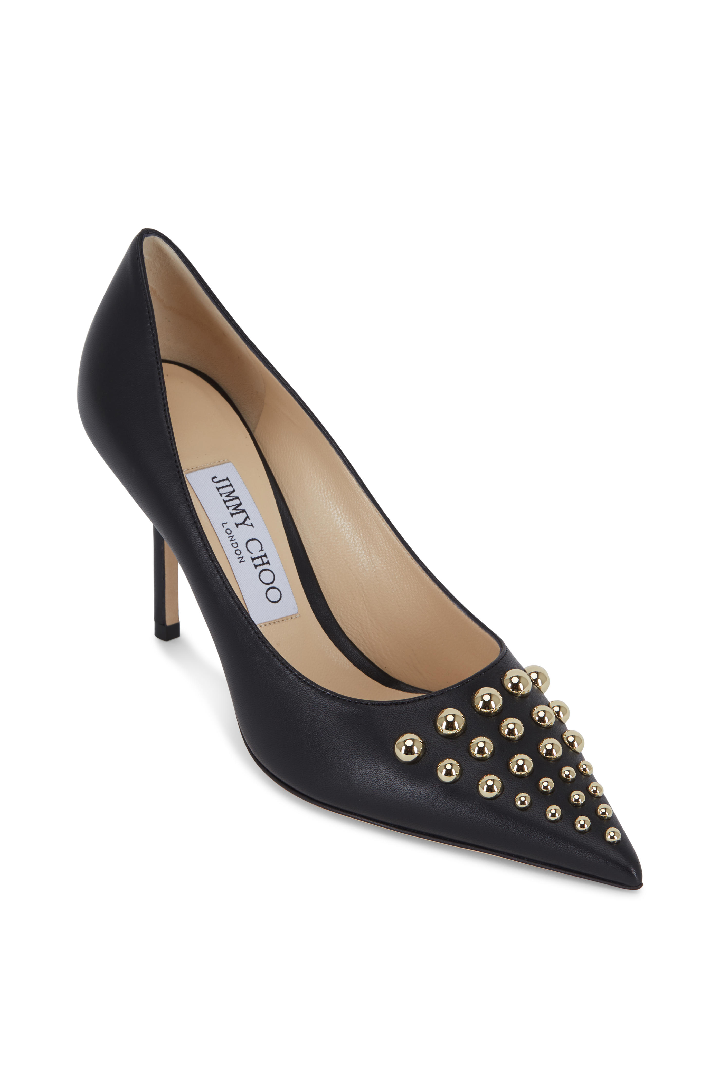 black and gold studded heels