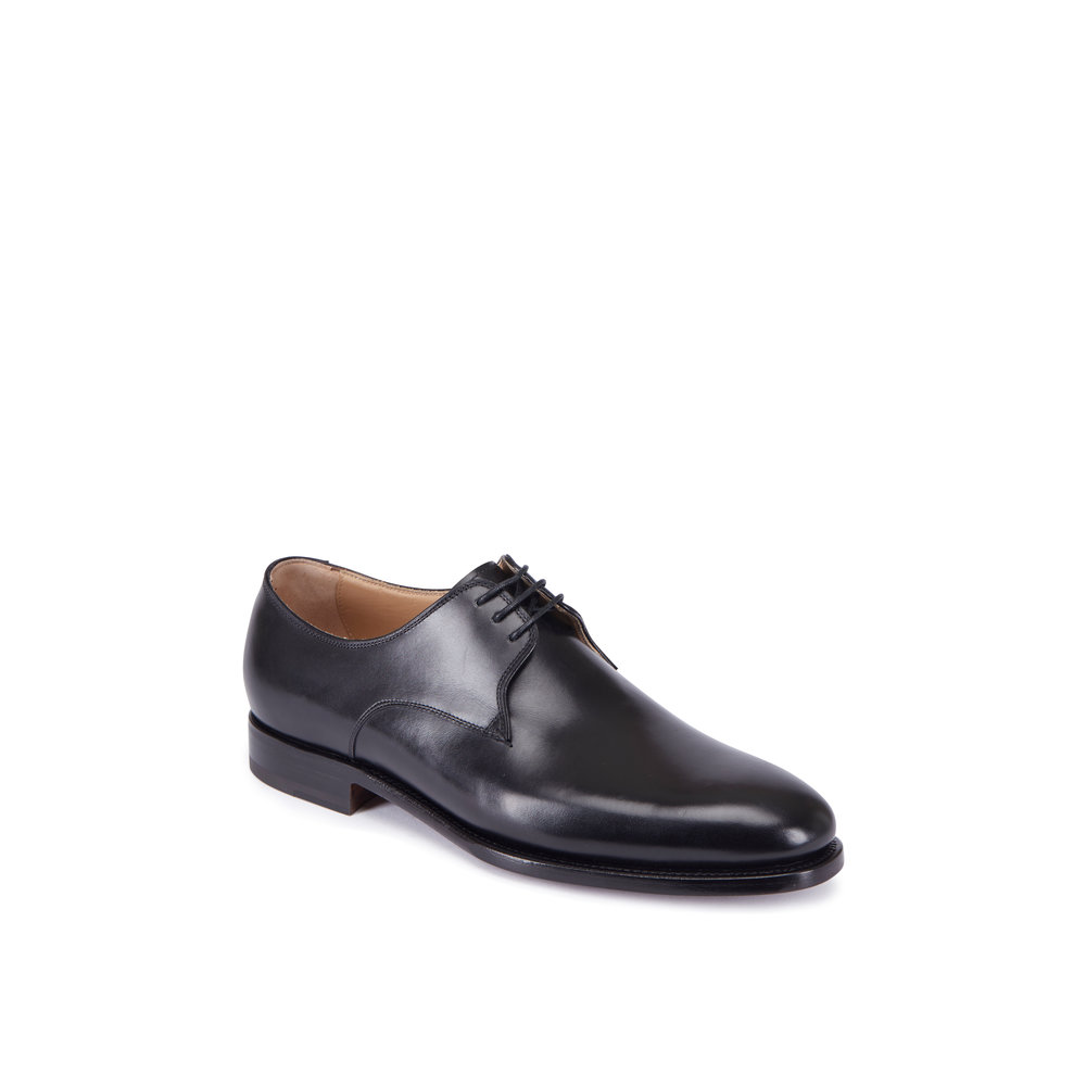 Kiton - Black Leather Blucher Shoe | Mitchell Stores