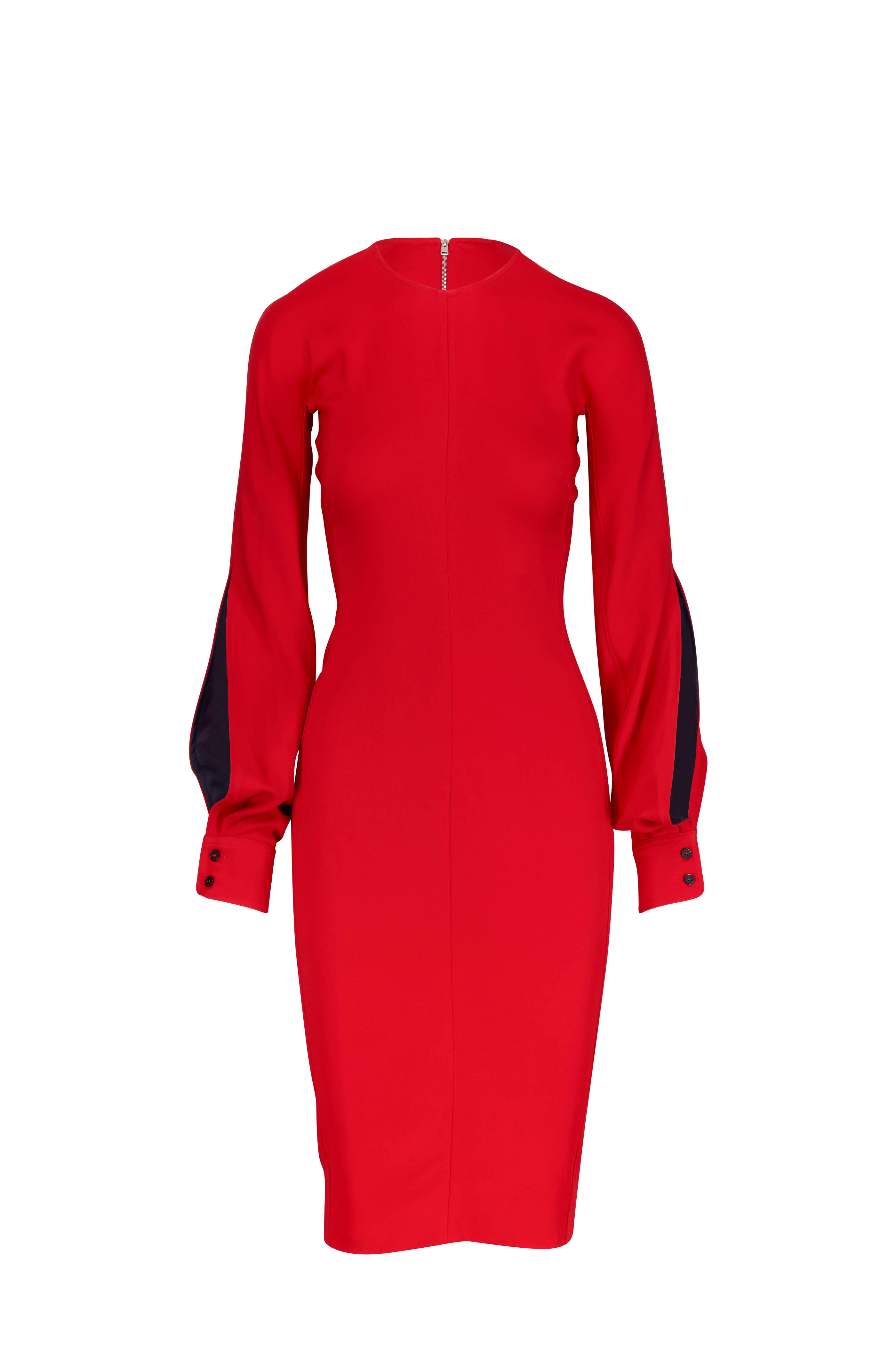 red fitted midi dress