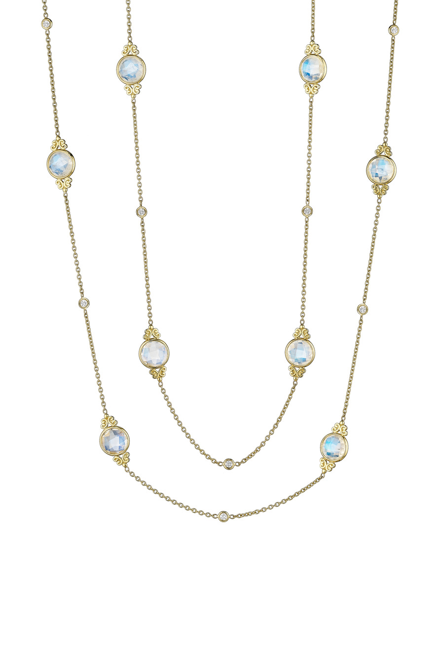 Rose Cut Blue Moonstone Diamond Eyeglass Chain