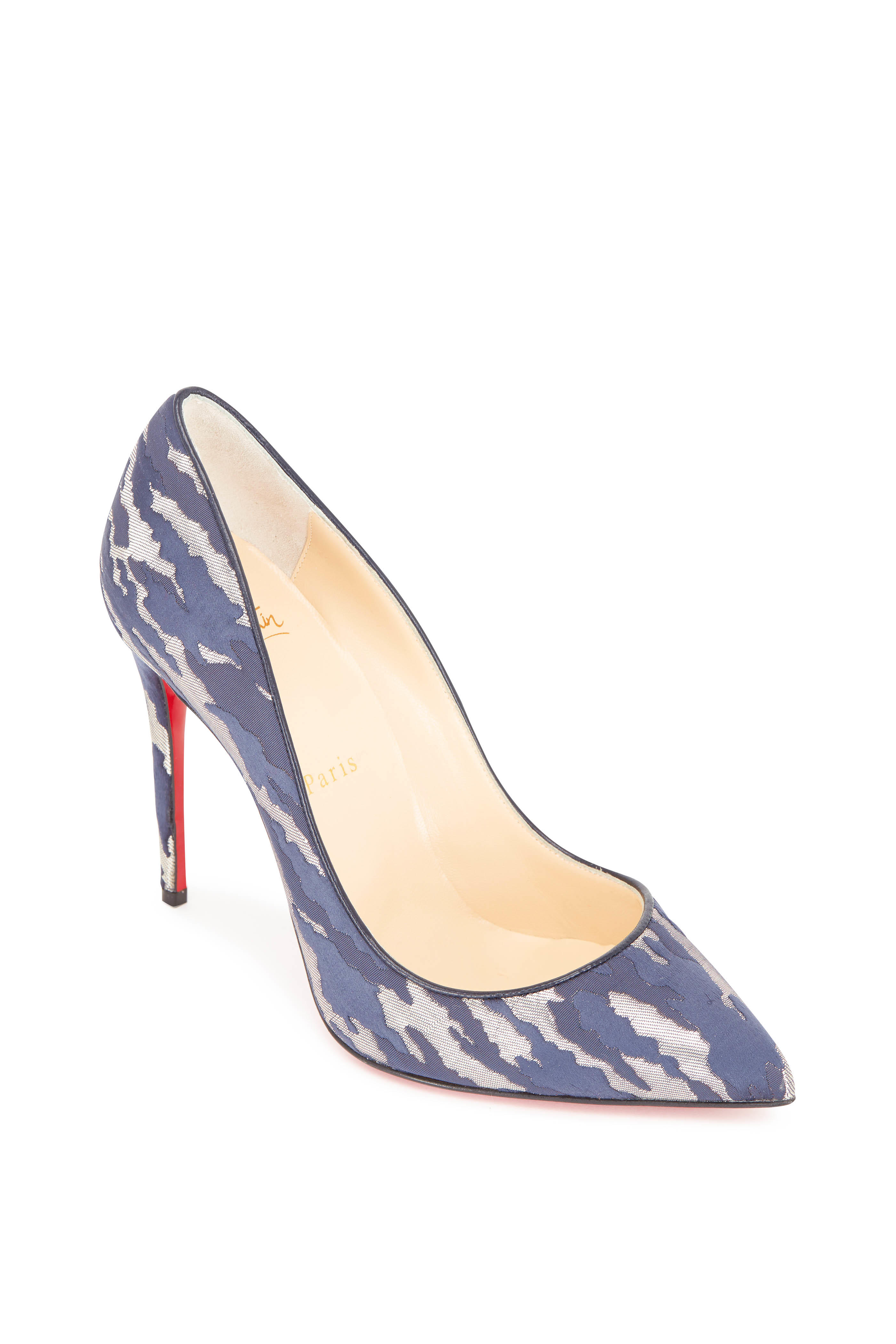 Louboutin - Follies Blue & Silver Camo 100mm | Mitchell Stores