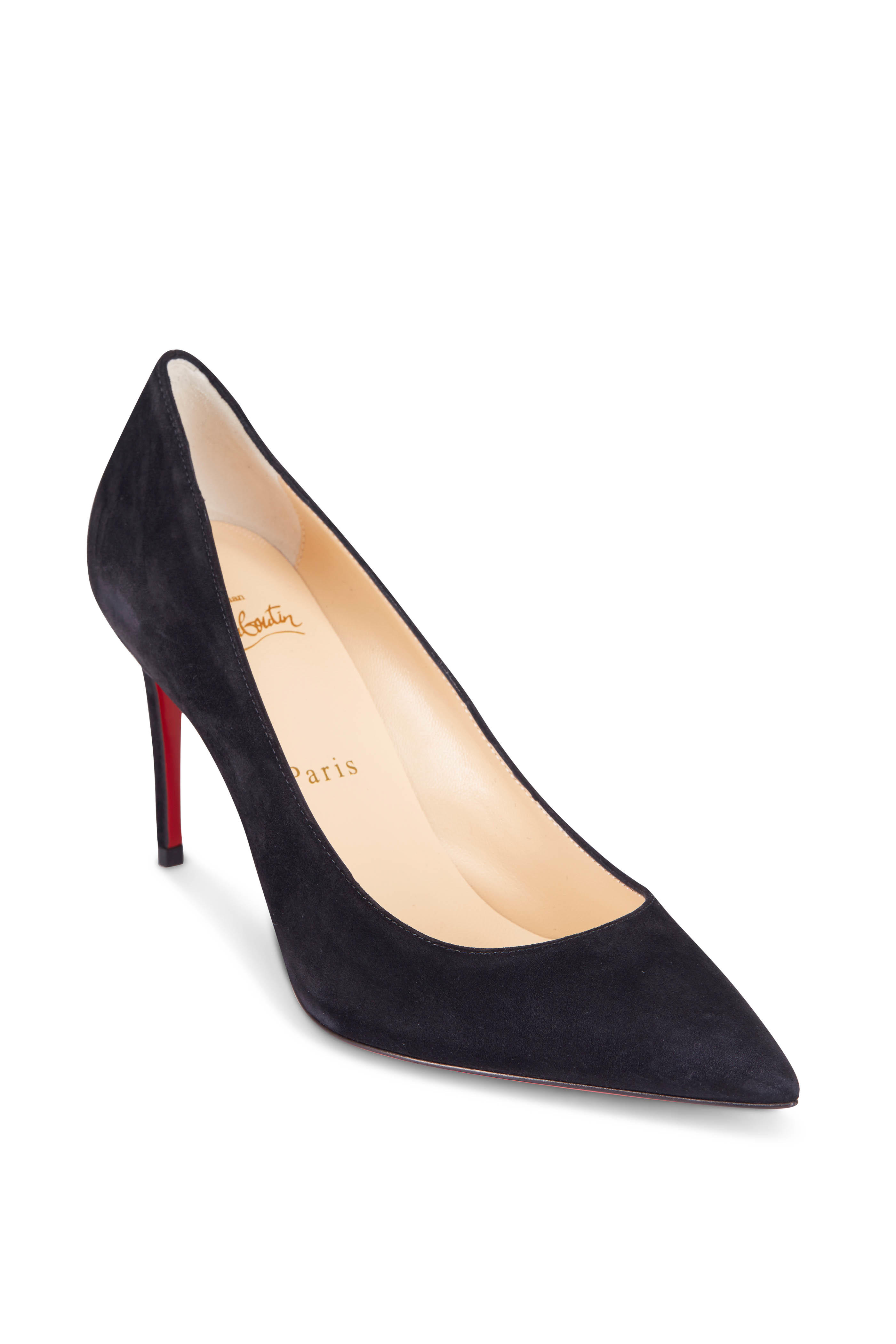 Christian Louboutin Kate Black Suede Pumps, 85MM | Mitchell Stores