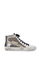 golden goose gunmetal shimmer slide