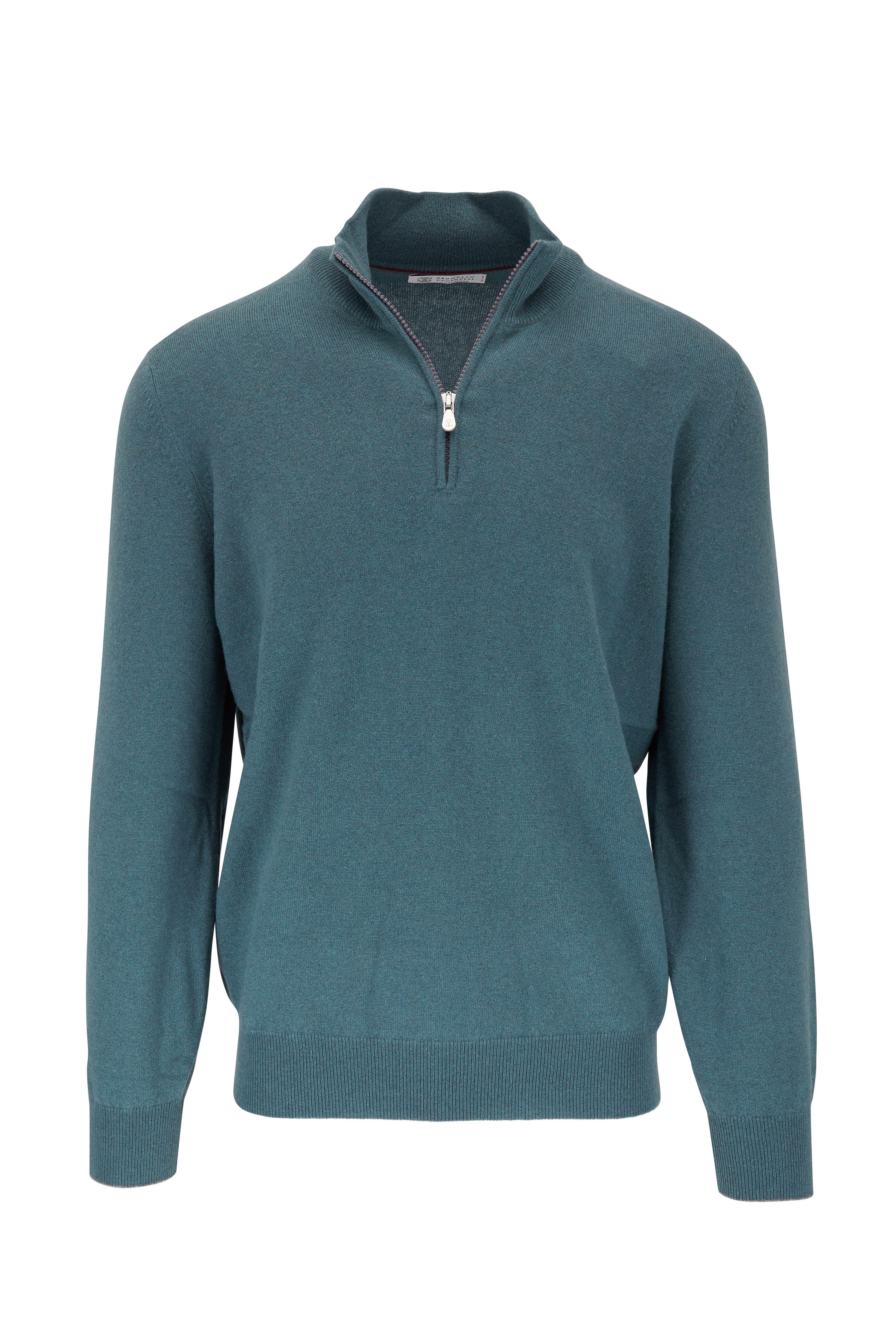 Brunello Cucinelli Teal Cashmere Quarter Zip Pullover Mitchell Stores