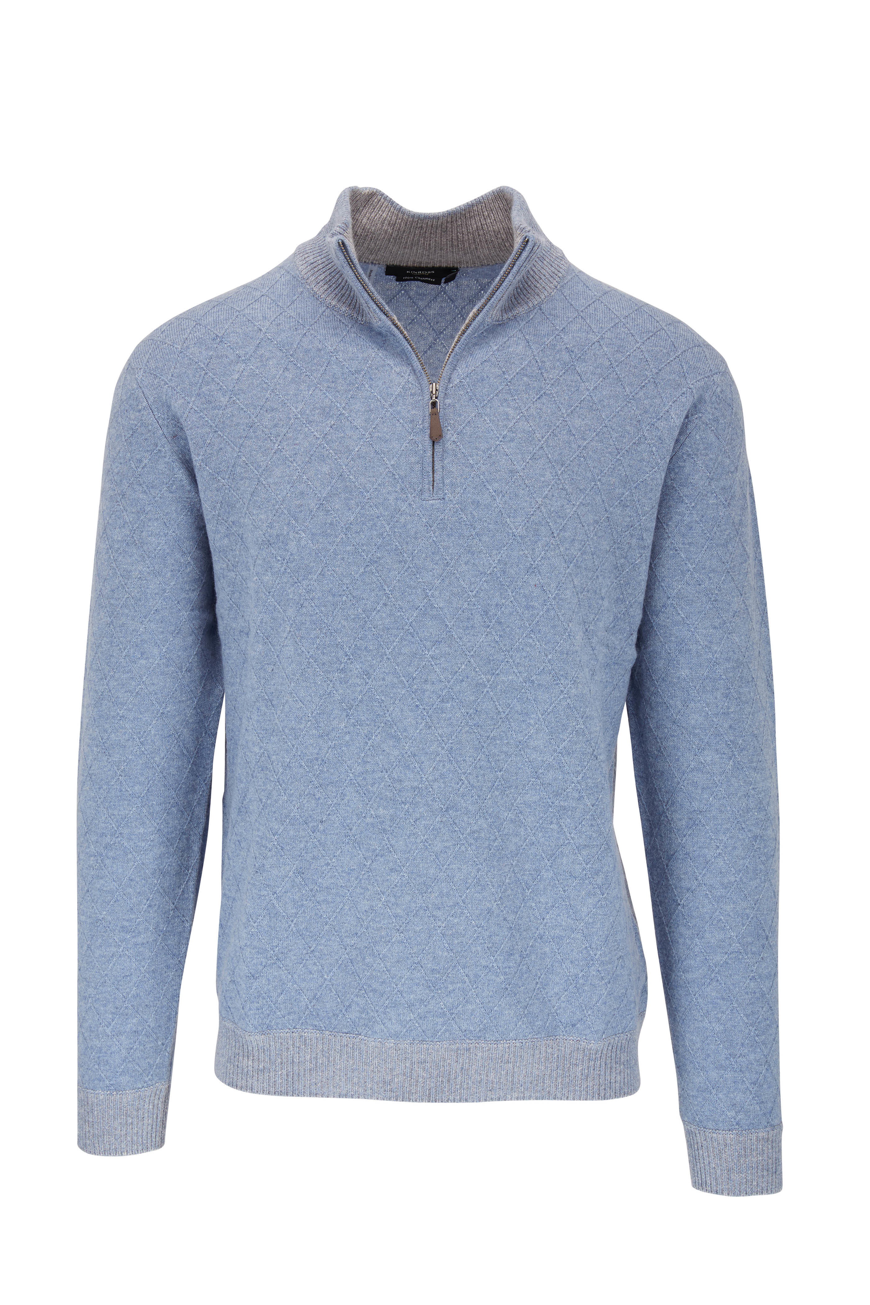 light blue quarter zip sweater