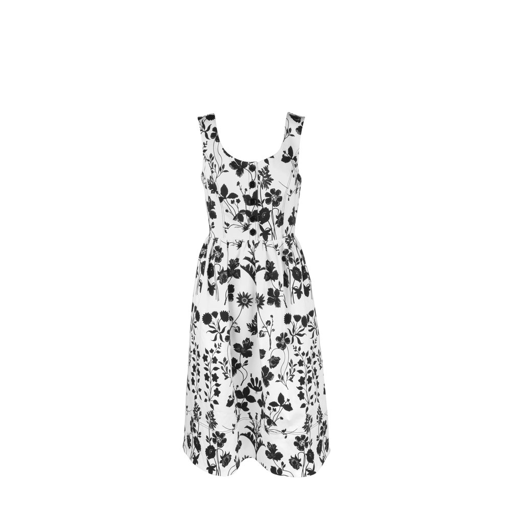 Oscar de la Renta - Black & White Floral Print Sleeveless Midi Dress ...