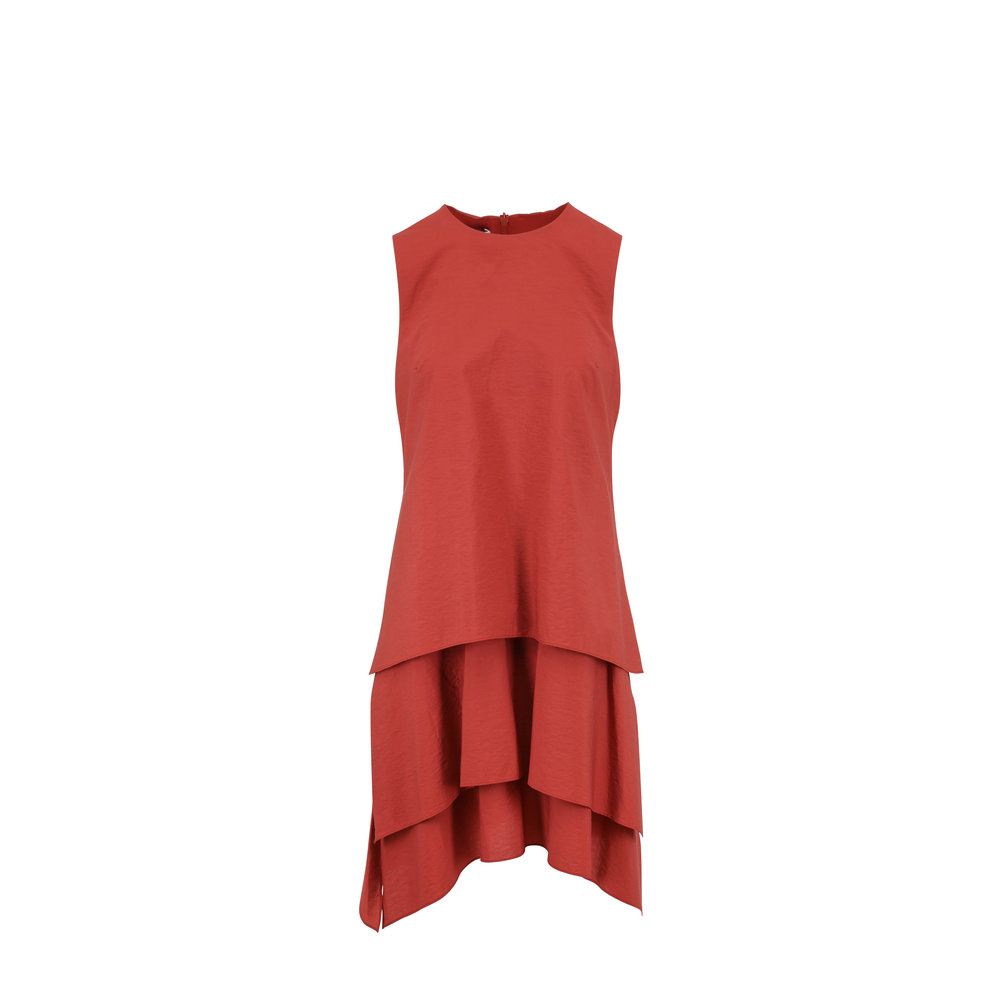Brunello Cucinelli - Rust Stretch Cotton Two Tier Sleeveless Dress ...