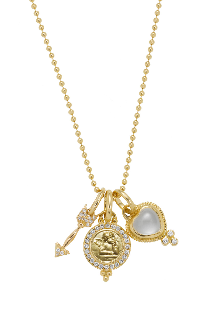 Diamond Cupid Arrow, Crystal Heart & Angel Pendant