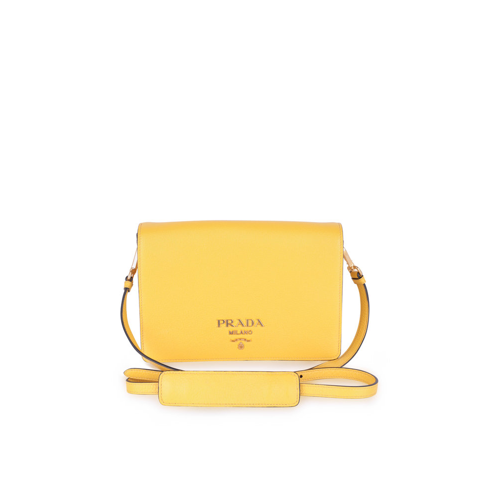 Prada - Yellow Leather Crossbody Bag | Mitchell Stores