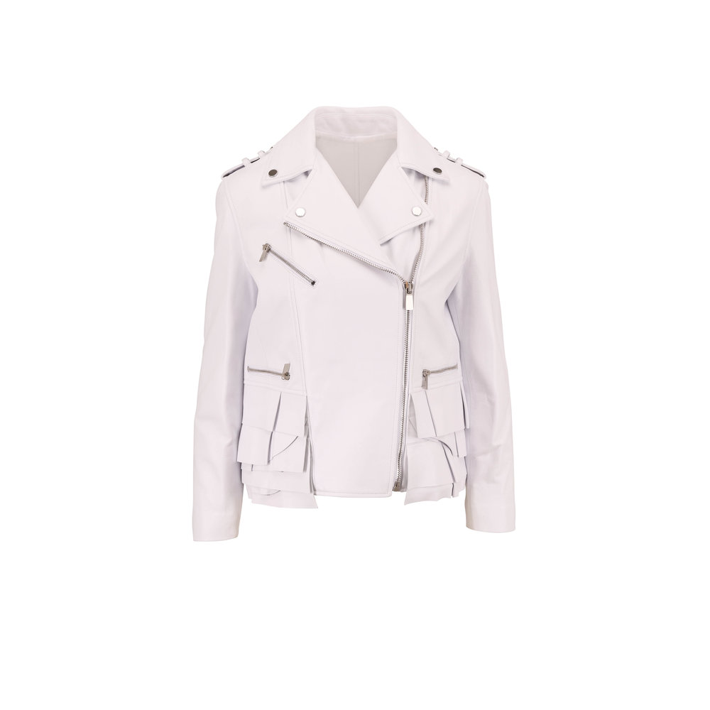 michael michael kors ruffle hem leather moto jacket