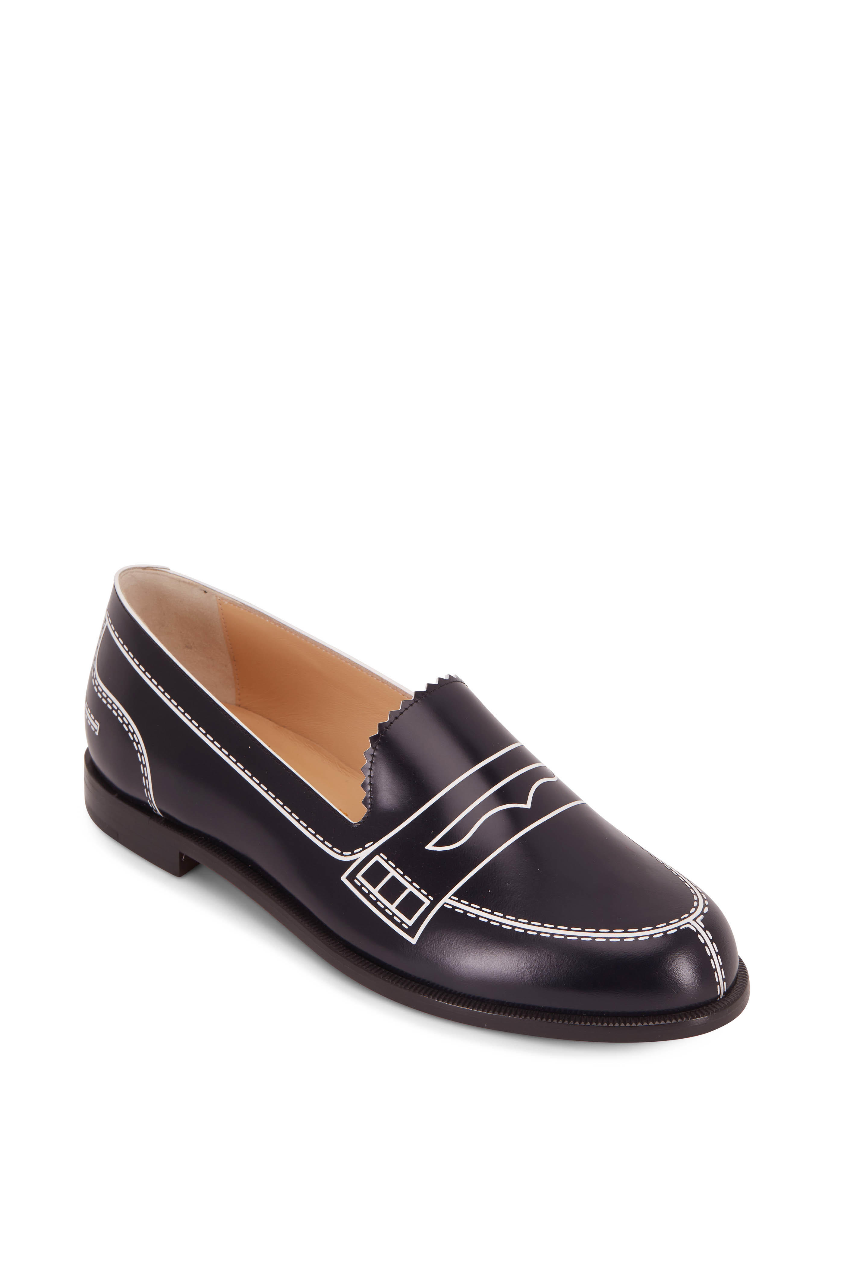 navy and white loafers