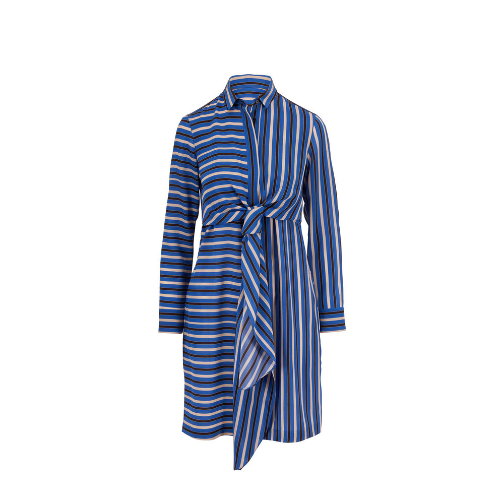Akris Punto - Lake, Desert & Black Striped Silk Wrap Dress | Mitchell ...