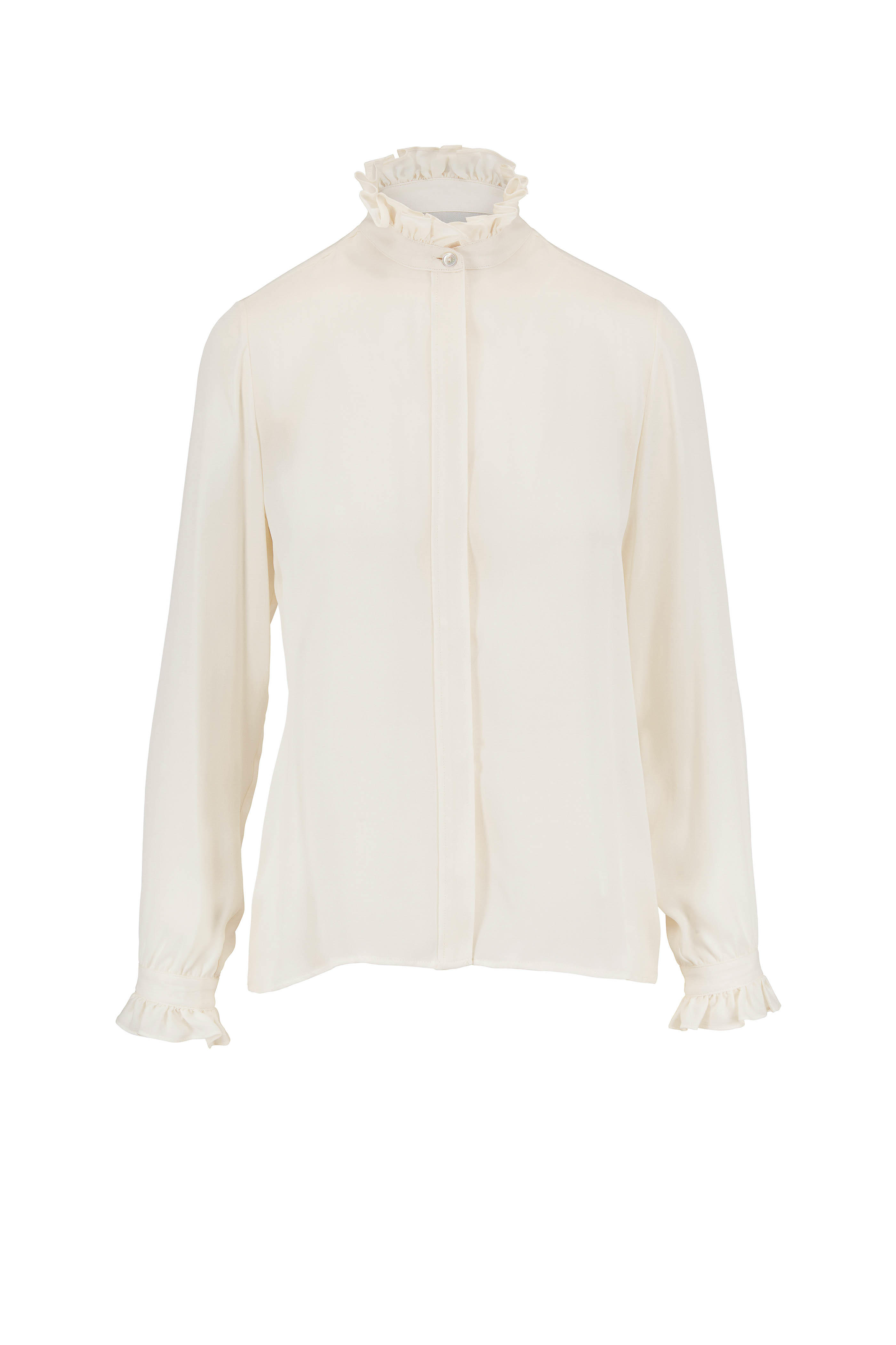 silk ruffle blouse ivory