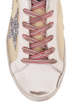 canvas superstar sneakers in leather with glittery star