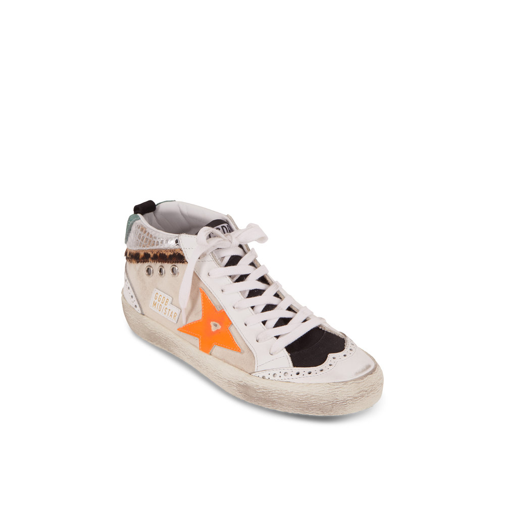 Golden Goose - Mid-Star Natural Canvas Orange Star Sneaker | Mitchell ...