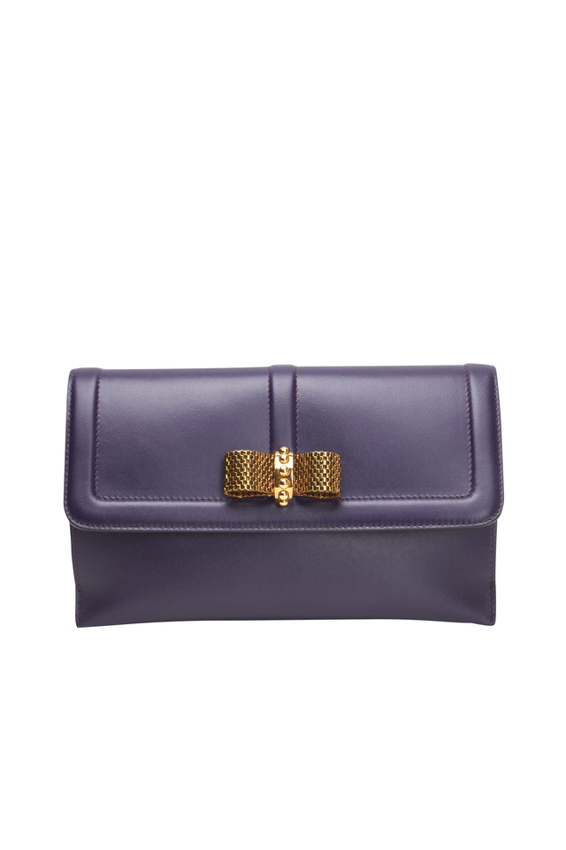 Iris Leather Flap Pouchette With Bow