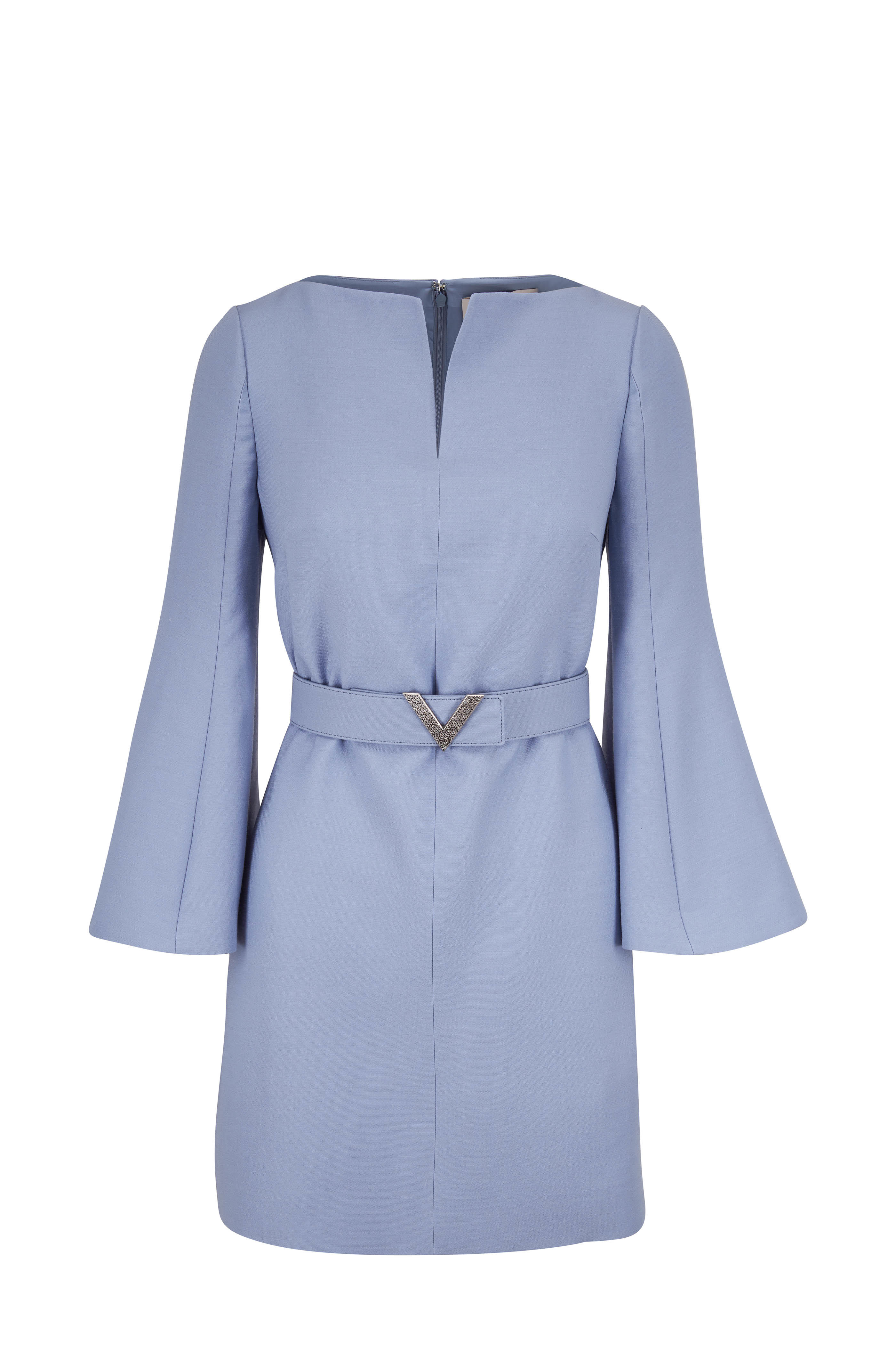 Cloud Blue Crepe Couture Belted Long ...