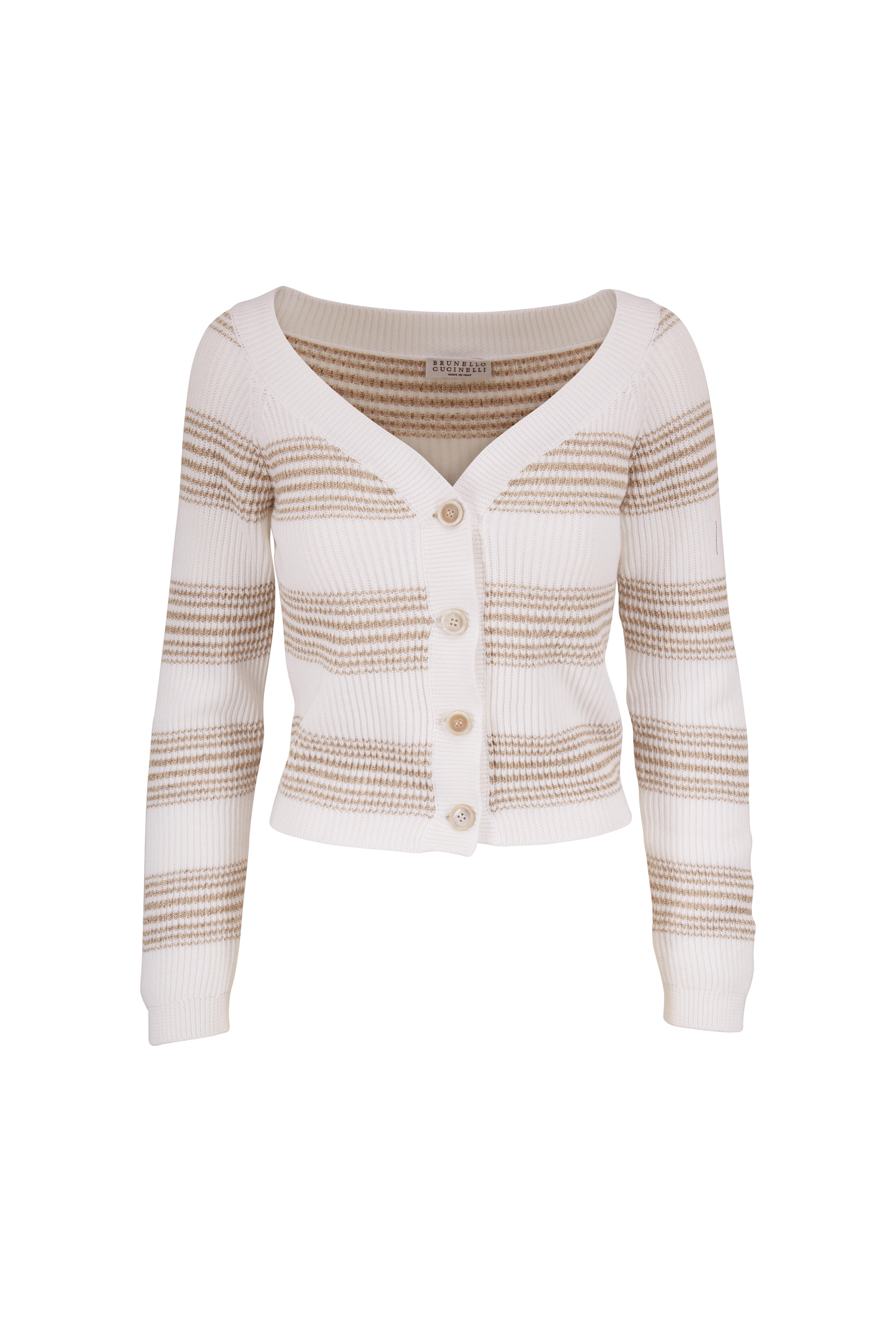 white and gold cardigan