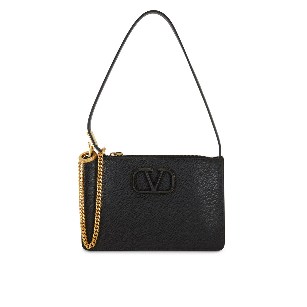 Valentino Garavani - V-Sling Black Grained Leather Small Pouch Bag ...