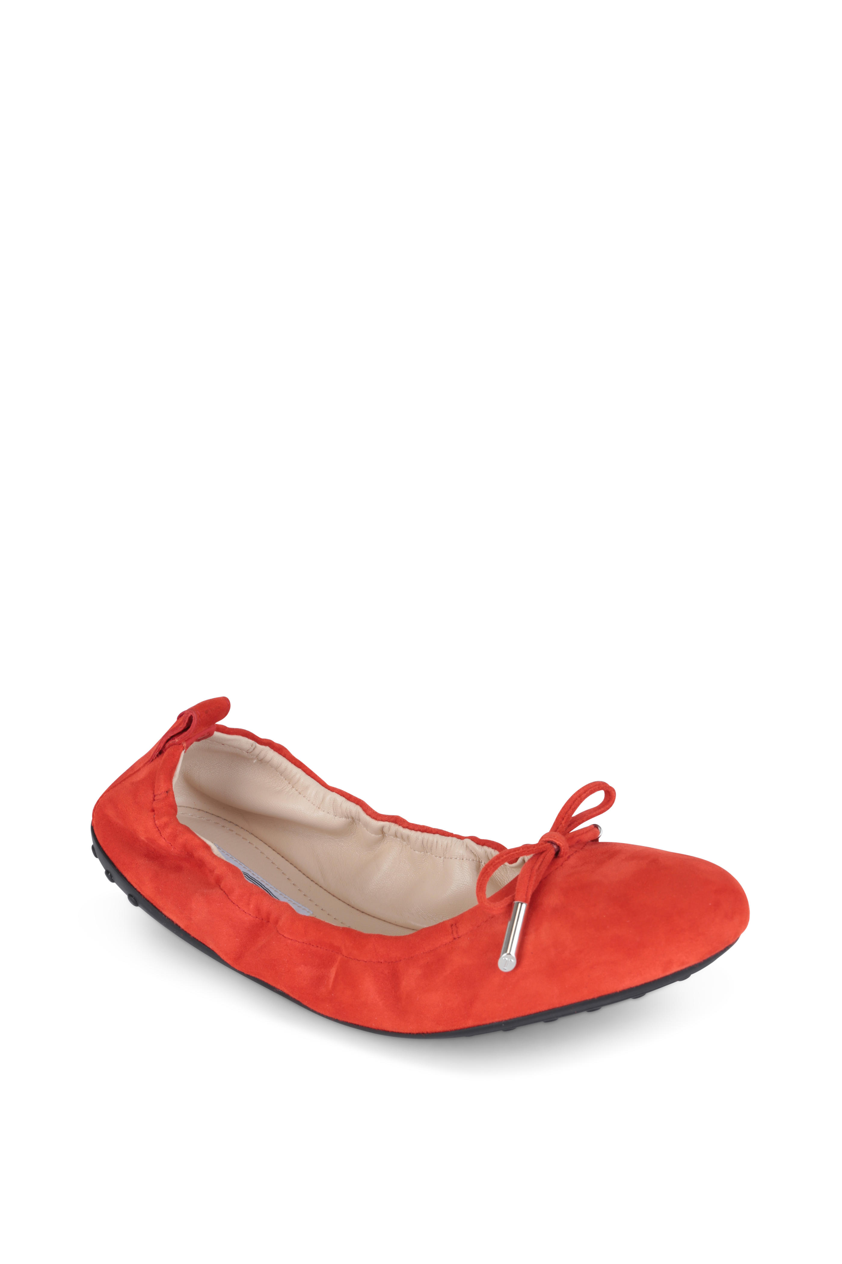 red suede ballet flats