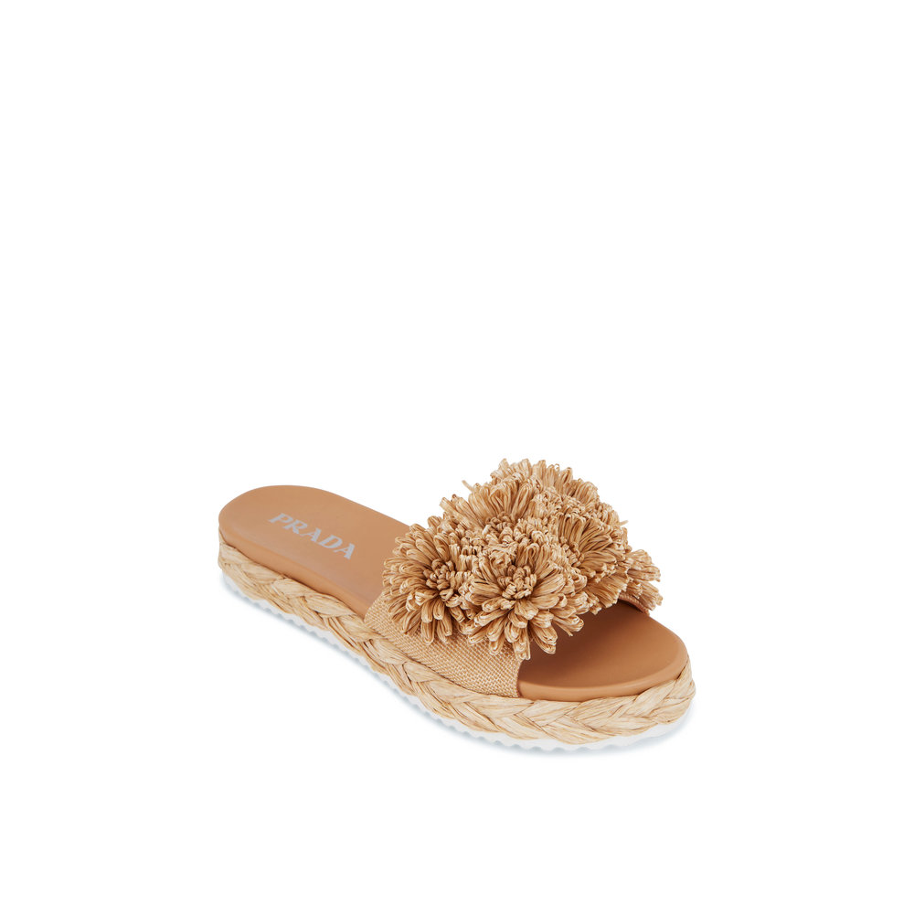 prada raffia bow flat slide sandals