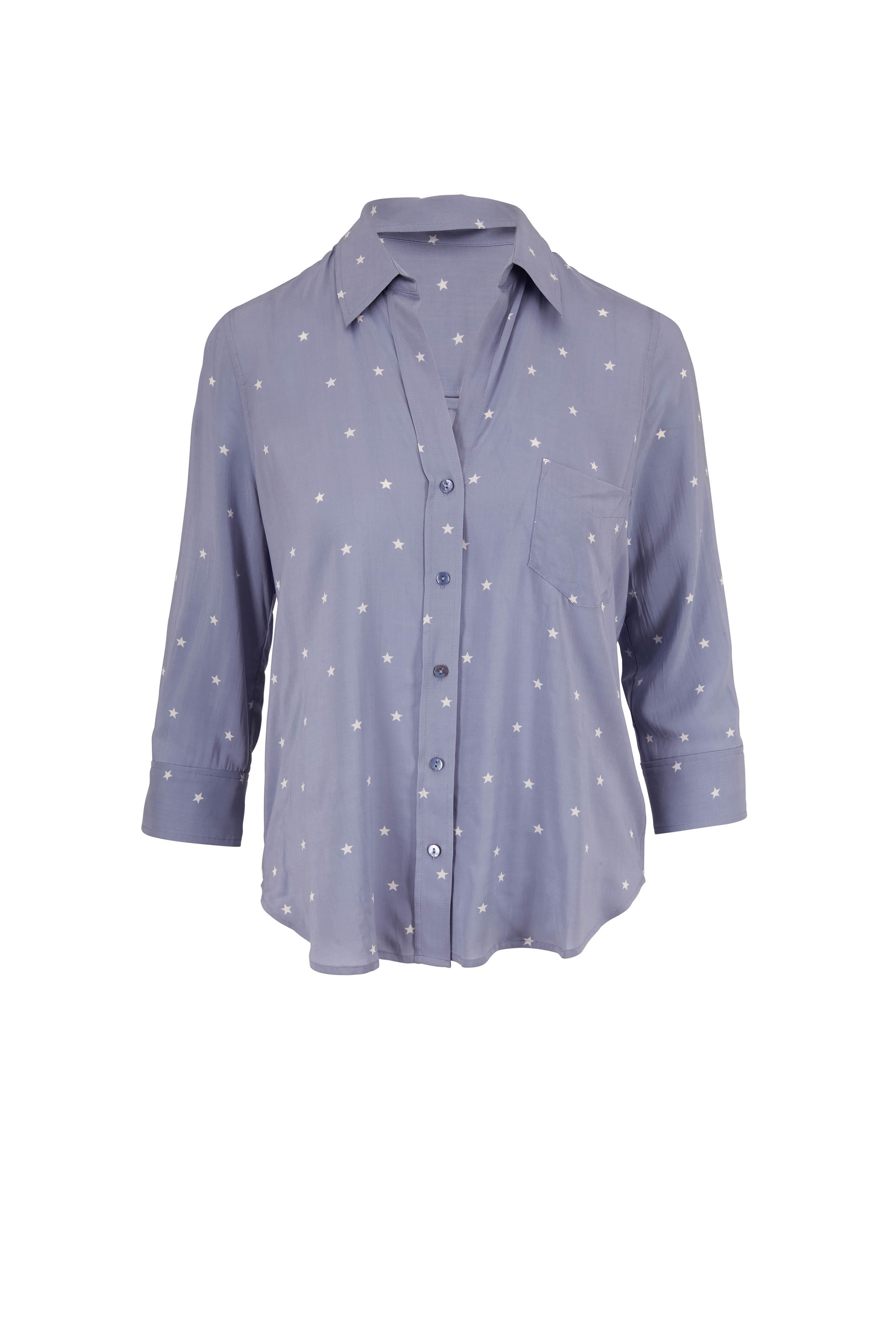 L Agence Ryan Faded Blue White Star Print Blouse Mitchell Stores