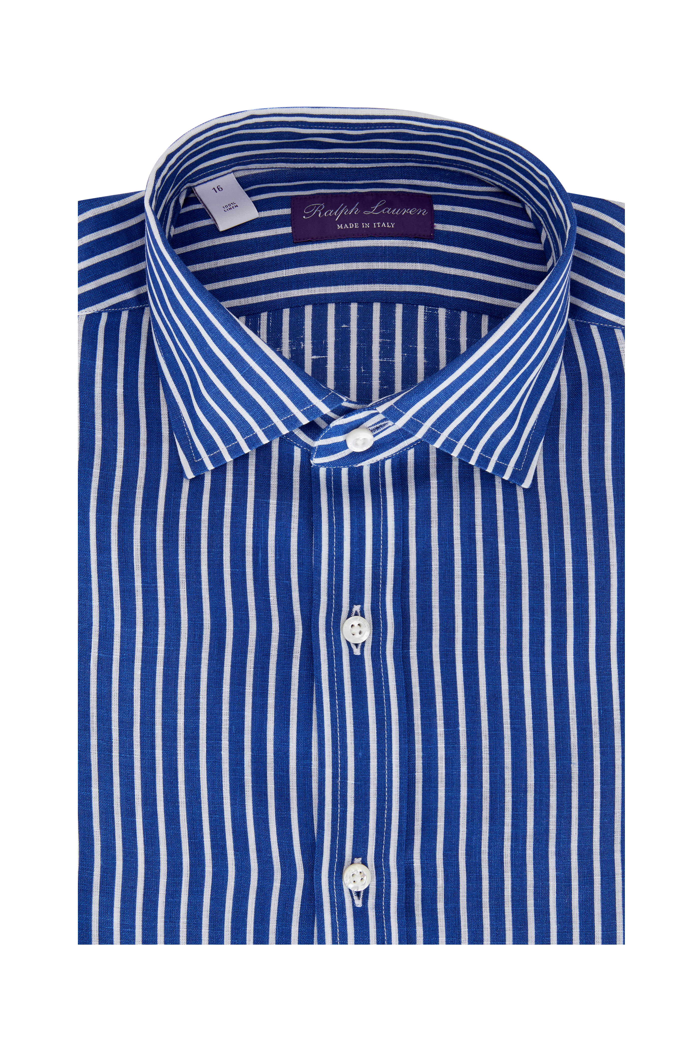 Royal Blue Striped Linen Sport Shirt 