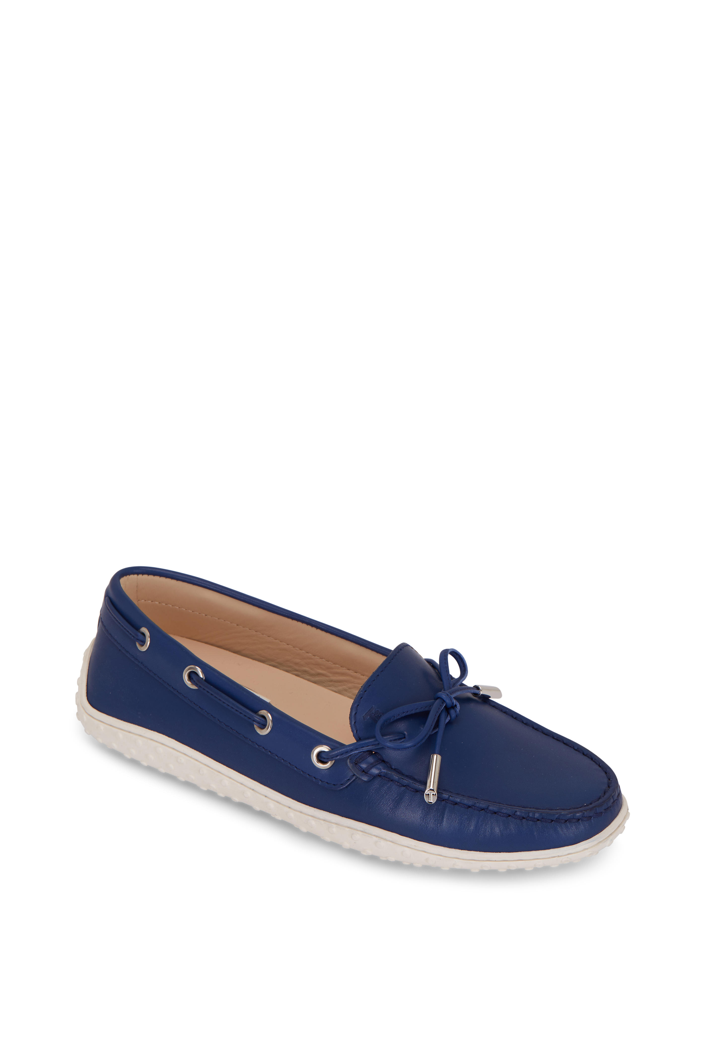 blue leather boat shoes