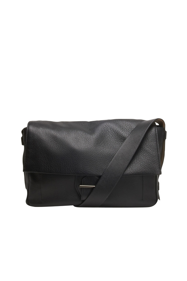 Black Leather Flap Buckle Messenger Bag