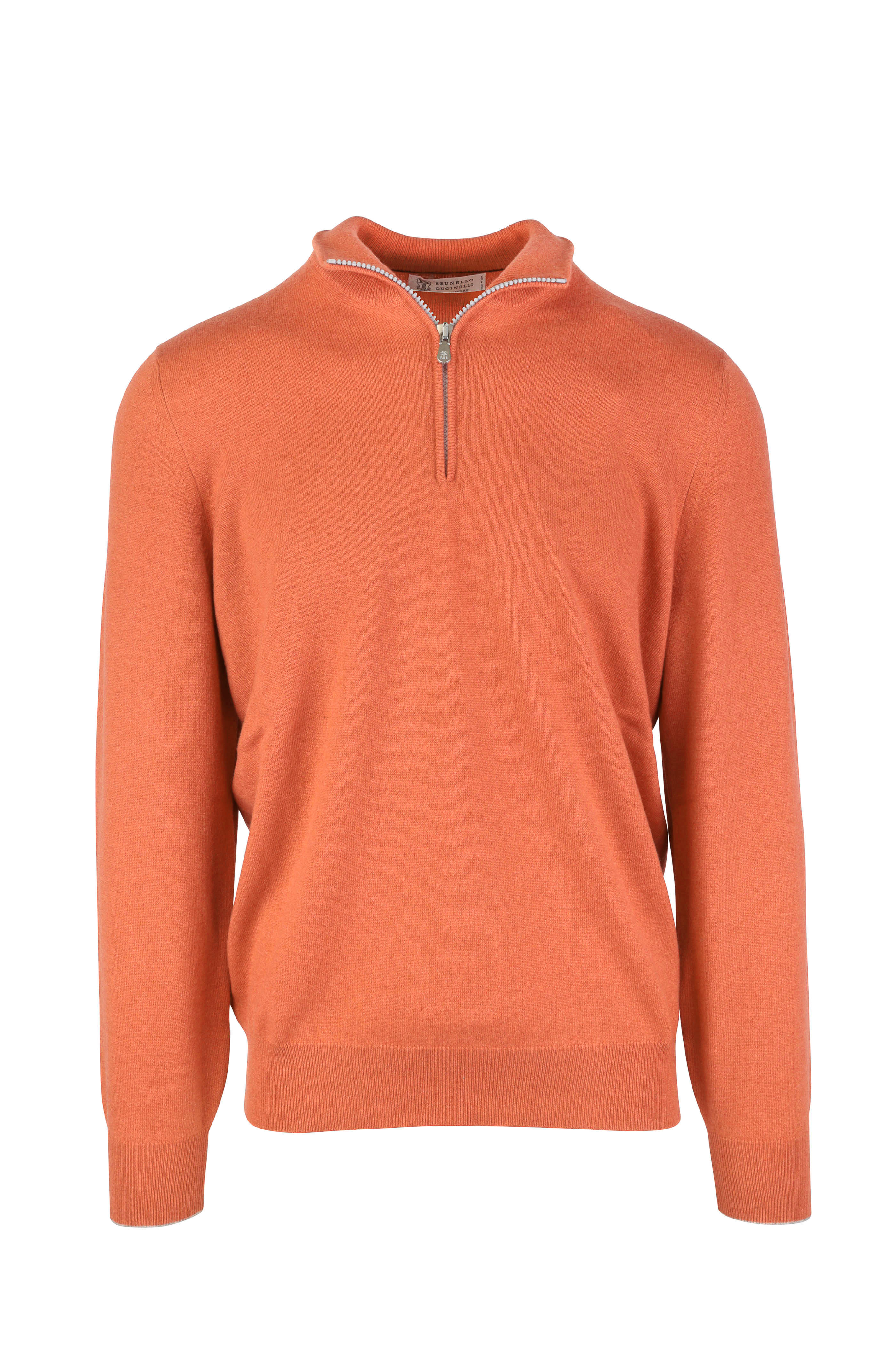 Brunello Cucinelli - Orange Cashmere Quarter-Zip Sweater