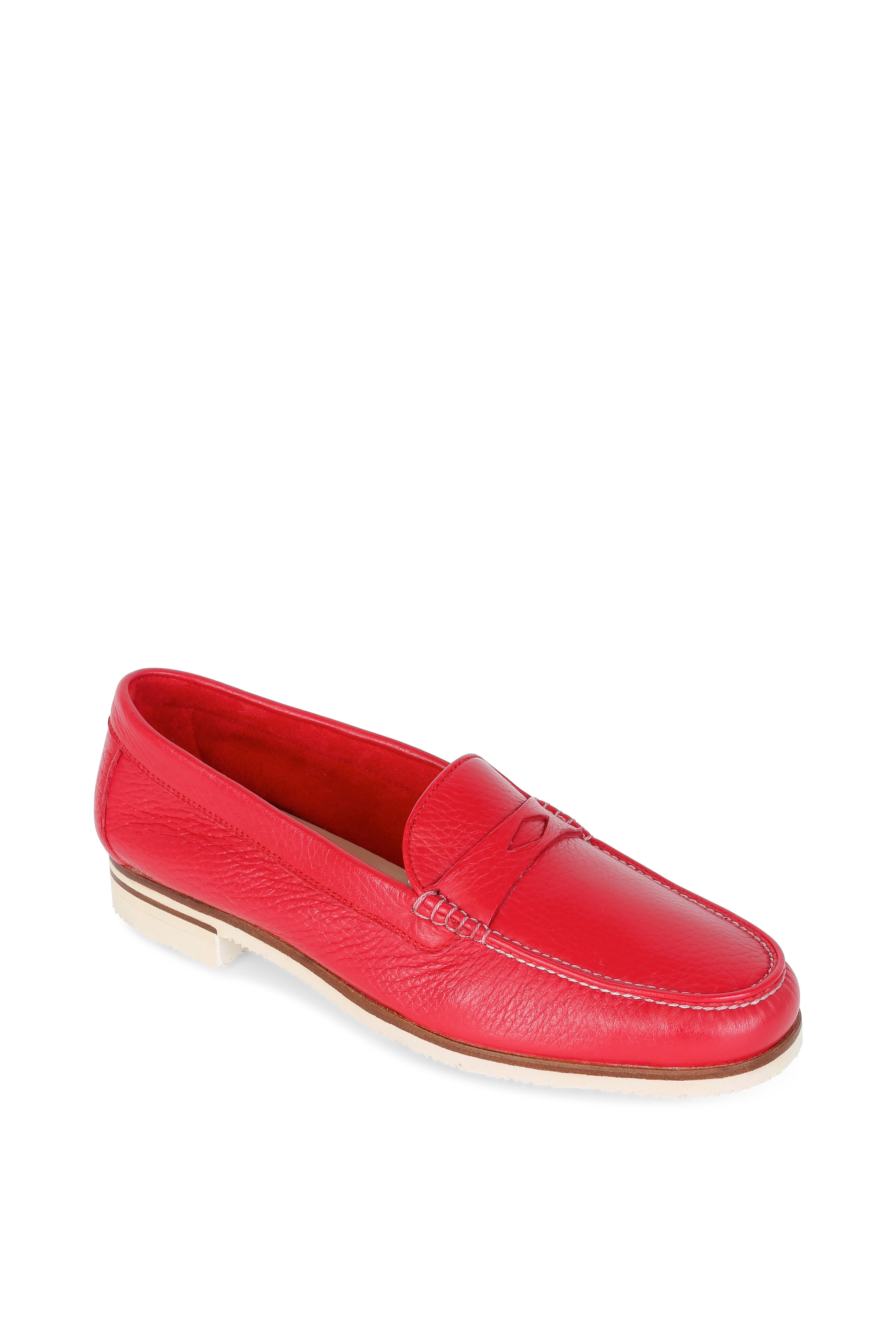 red penny loafers