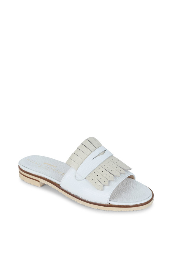 Gravati White & Beige Kilty Leather Slide