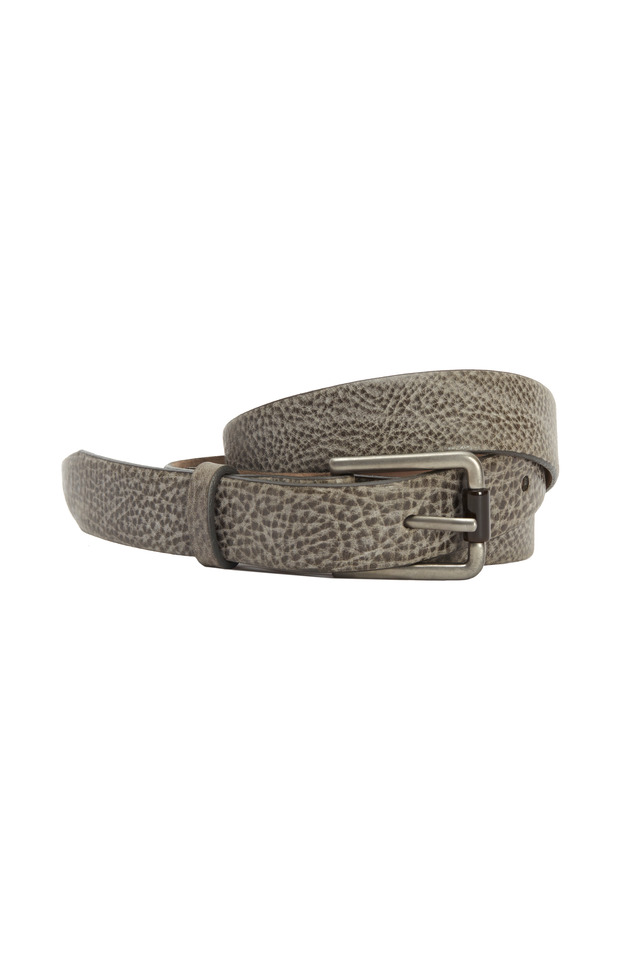Taupe Leather Distressed Belt With Buckle