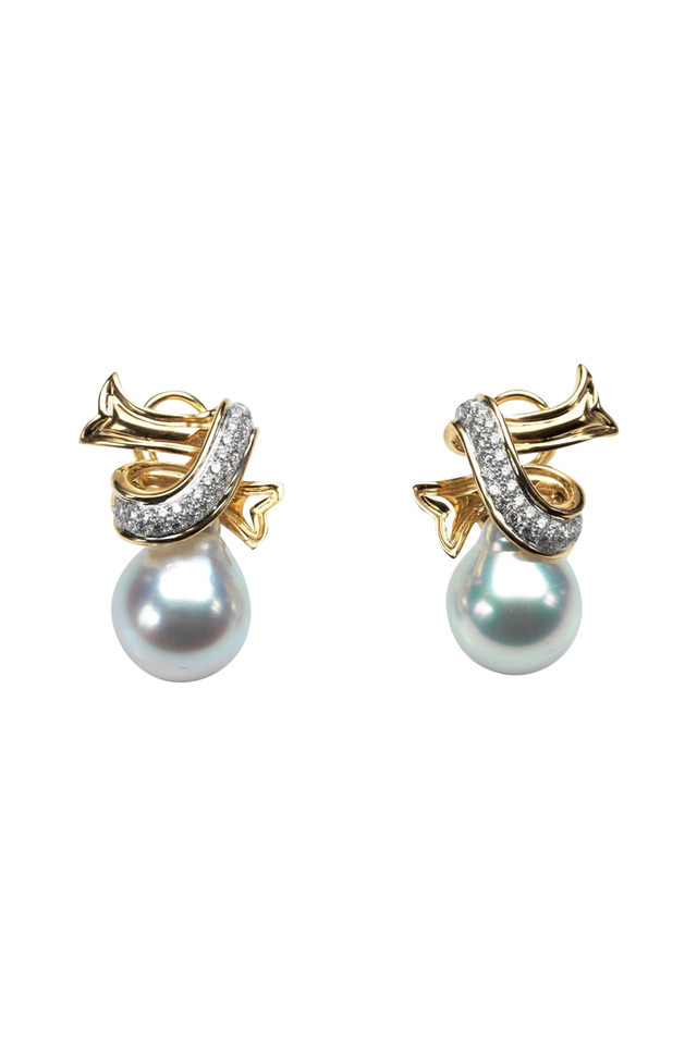 Gold Silver South Sea Pearl Ribbon Earrings