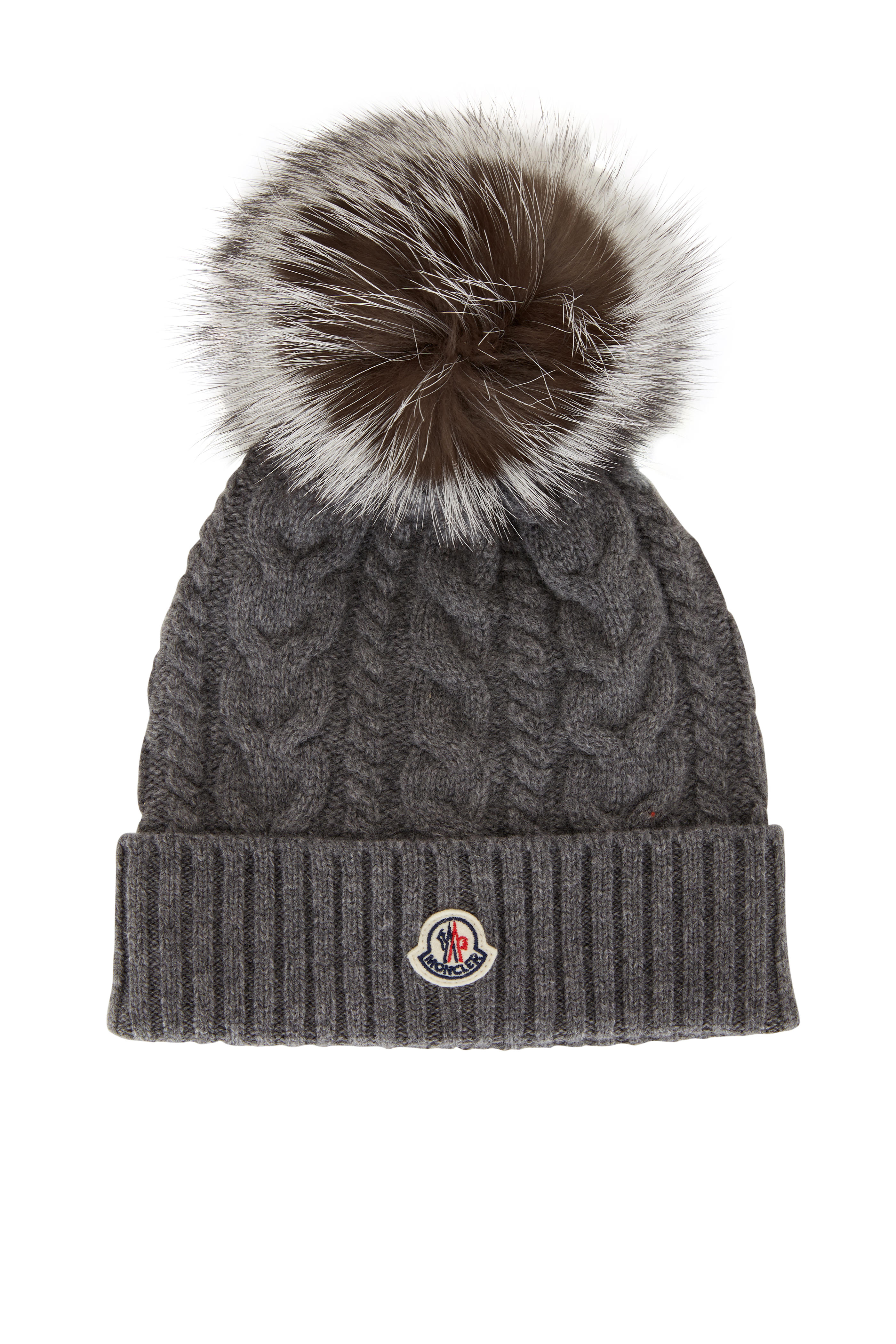 moncler grey hat with pom pom