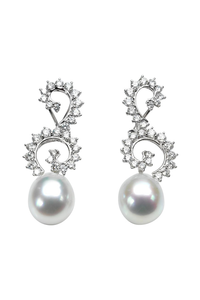 White Gold South Sea Pearl Diamond Drop Earrings