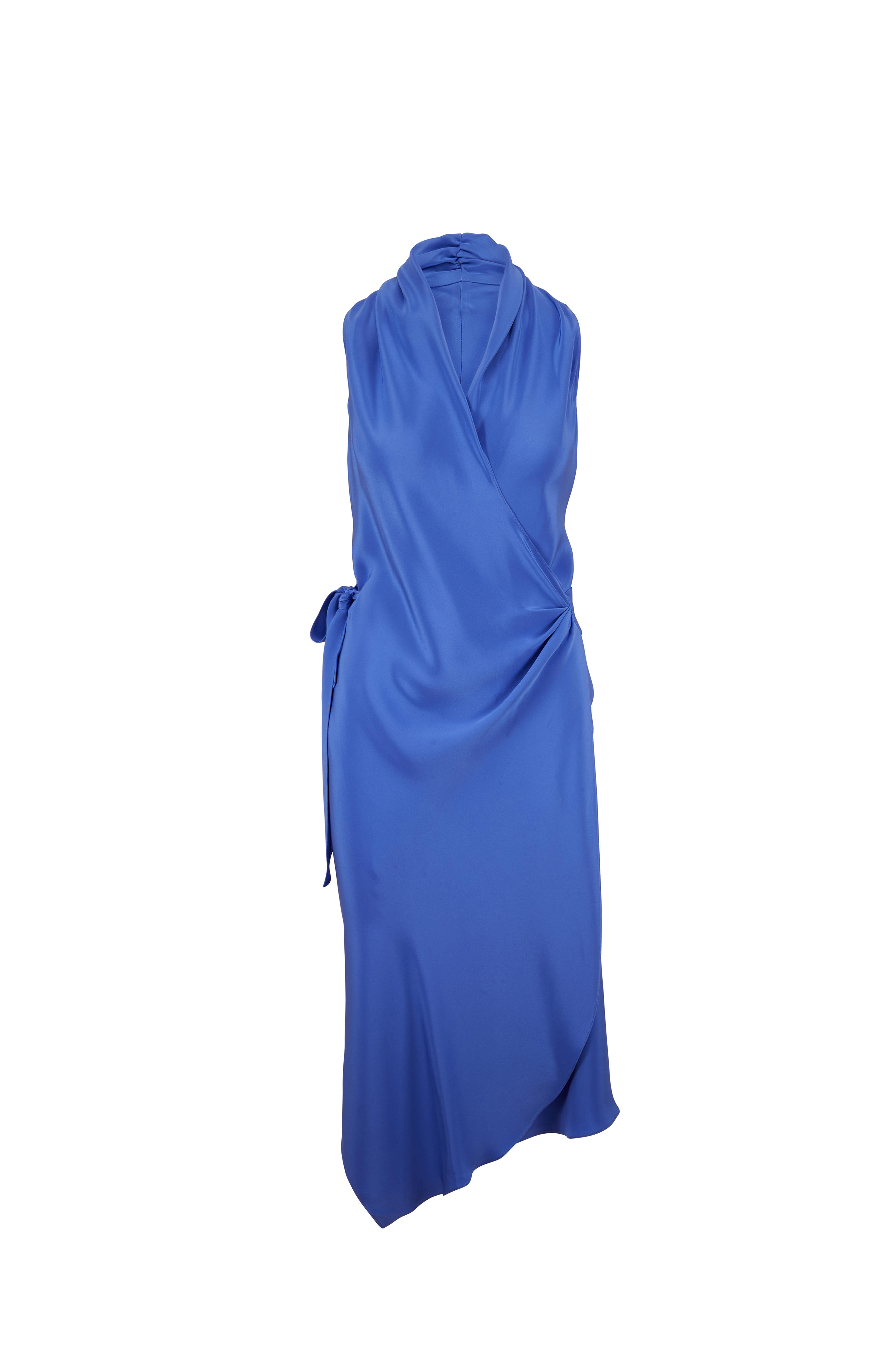 blue silk wrap dress