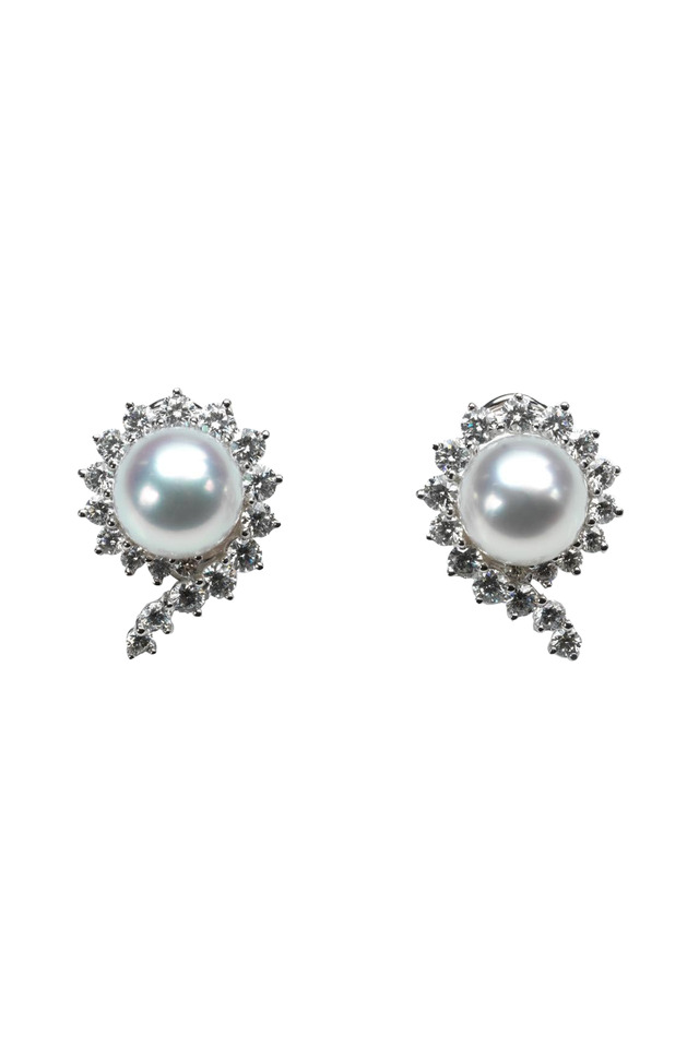 South Sea Pearl Button White Gold Diamond Earrings
