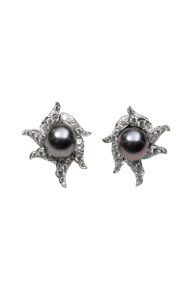 Angela Cummings Gold Pearl & Diamond Wave Earrings