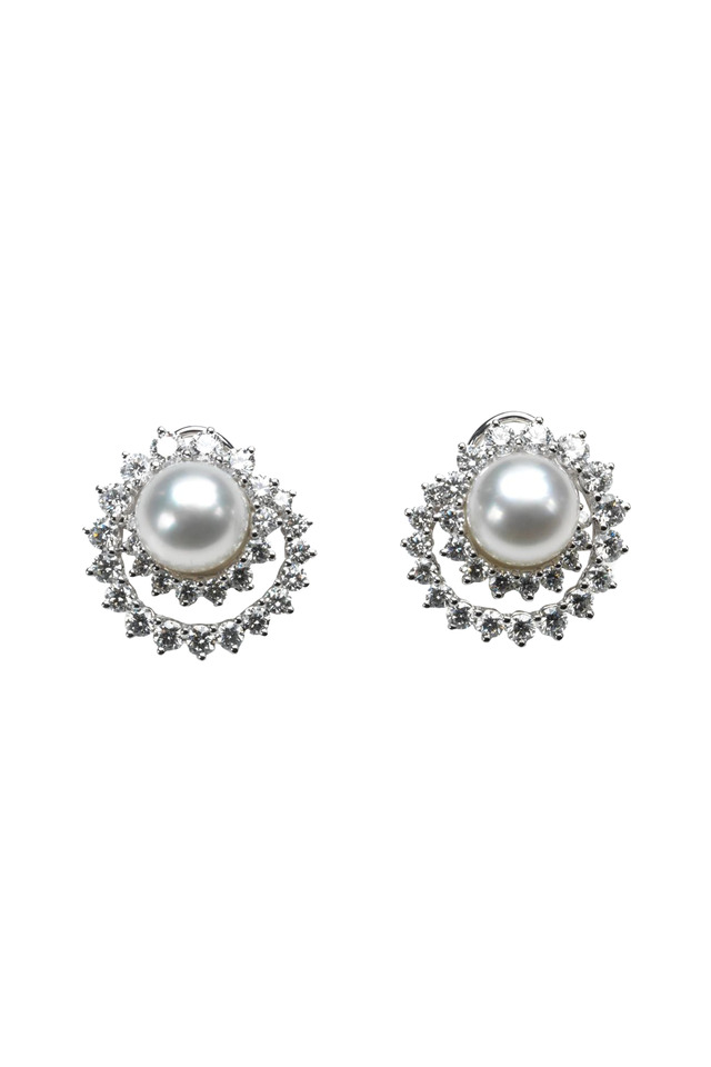 White Gold Double Swirl Diamond Earrings