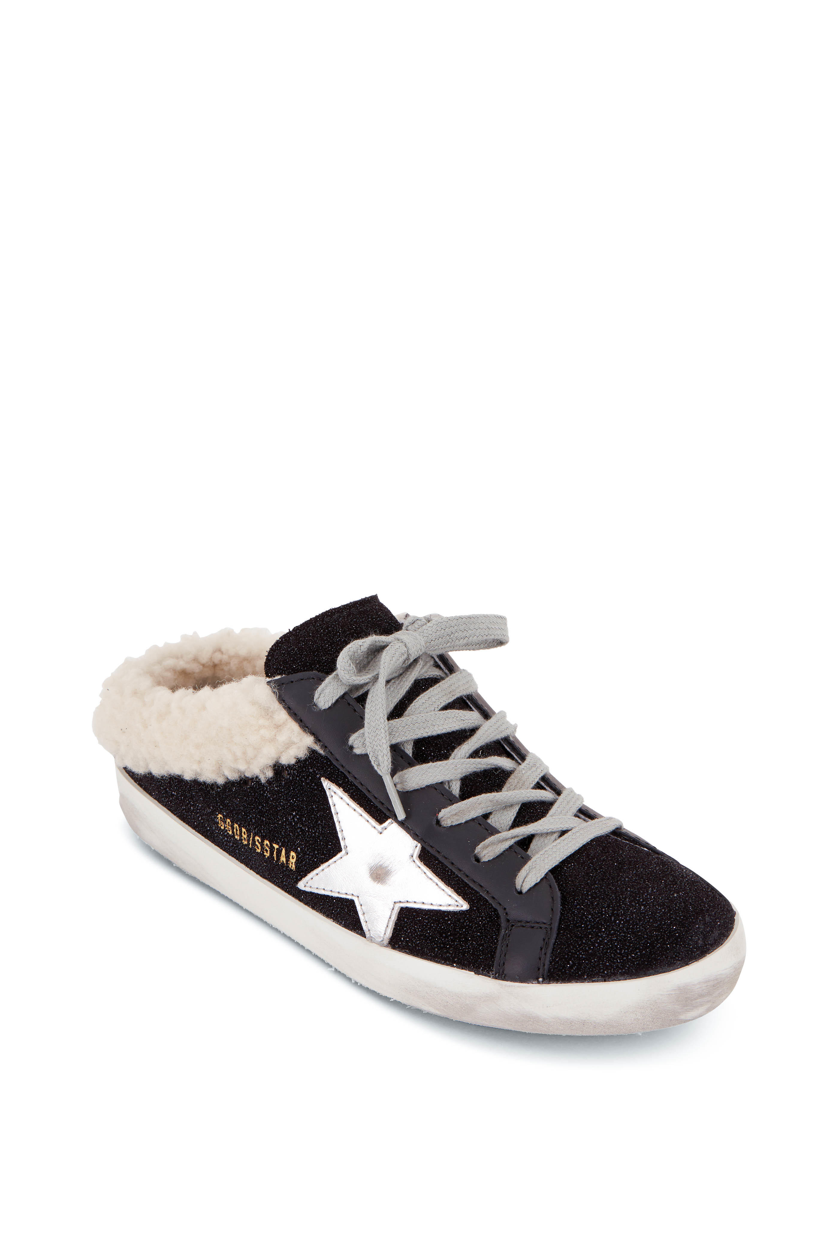 black shearling golden goose